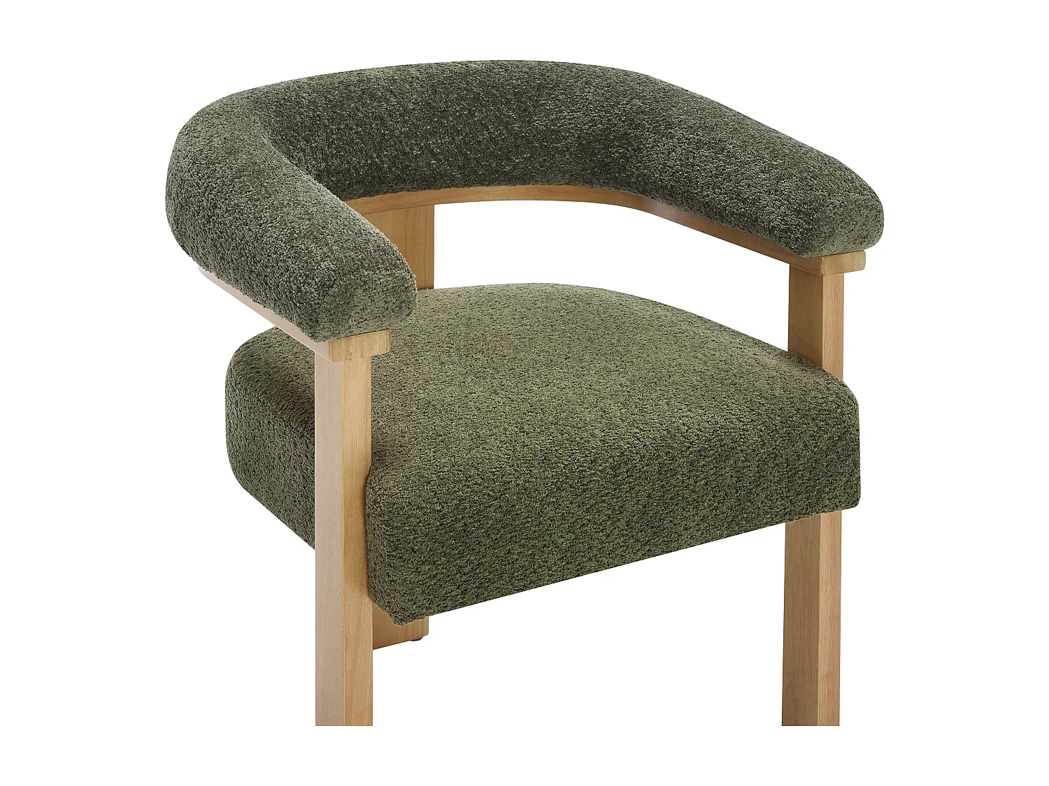 Lot de 2 chaises avec accoudoirs en tissu bouclette et bois d'hévéa naturel - Kaki - LIVELIA