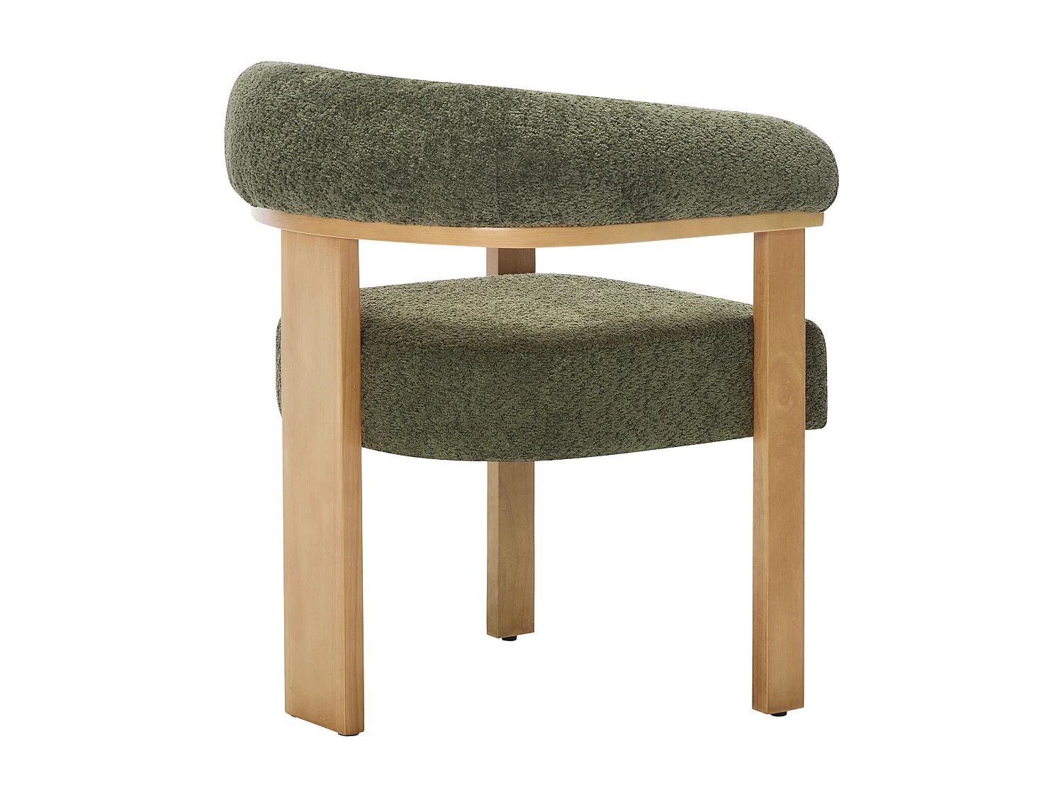 Lot de 2 chaises avec accoudoirs en tissu bouclette et bois d'hévéa naturel - Kaki - LIVELIA
