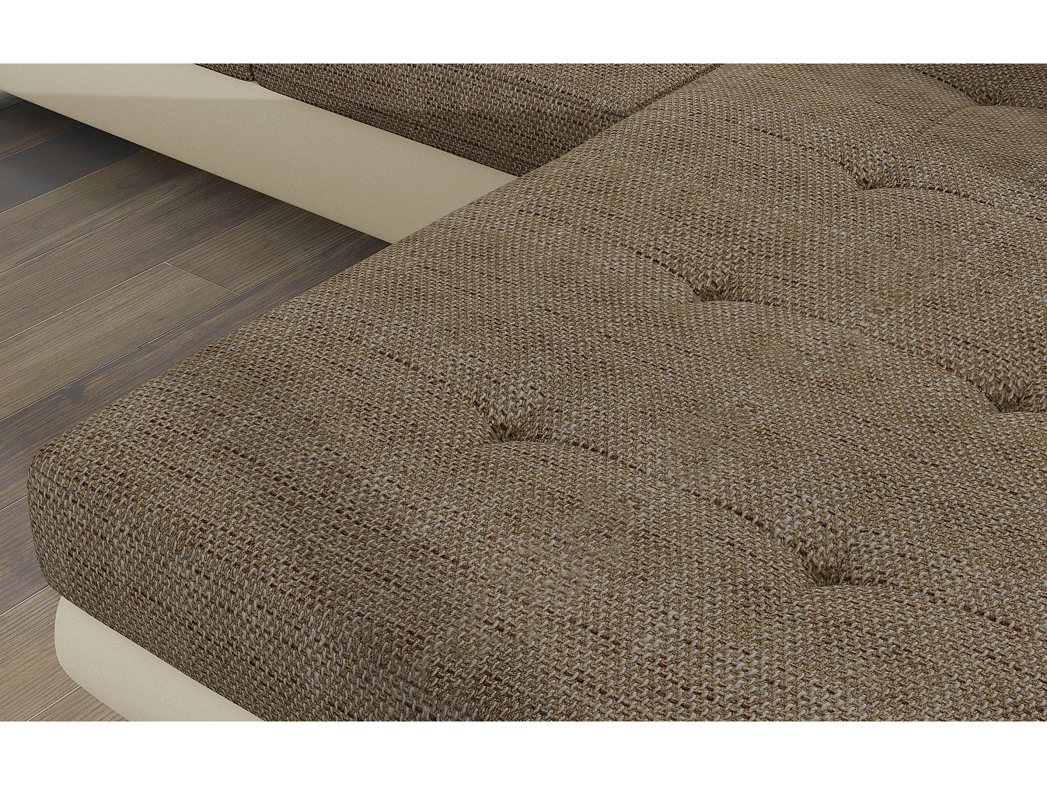 Sofá esquinero convertible KALIZO con reposacabezas regulables - Base y patas de acero cromado-Beige/Marrón-Ángulo izquierdo