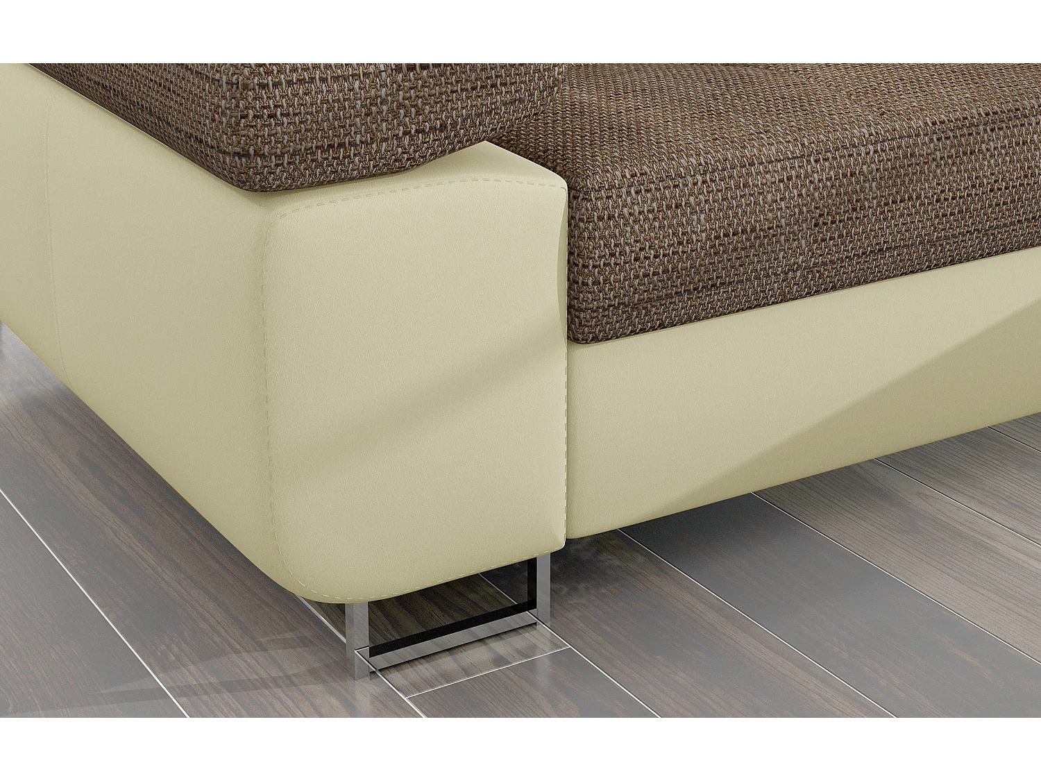 Sofá esquinero convertible KALIZO con reposacabezas regulables - Base y patas de acero cromado-Beige/Marrón-Ángulo izquierdo