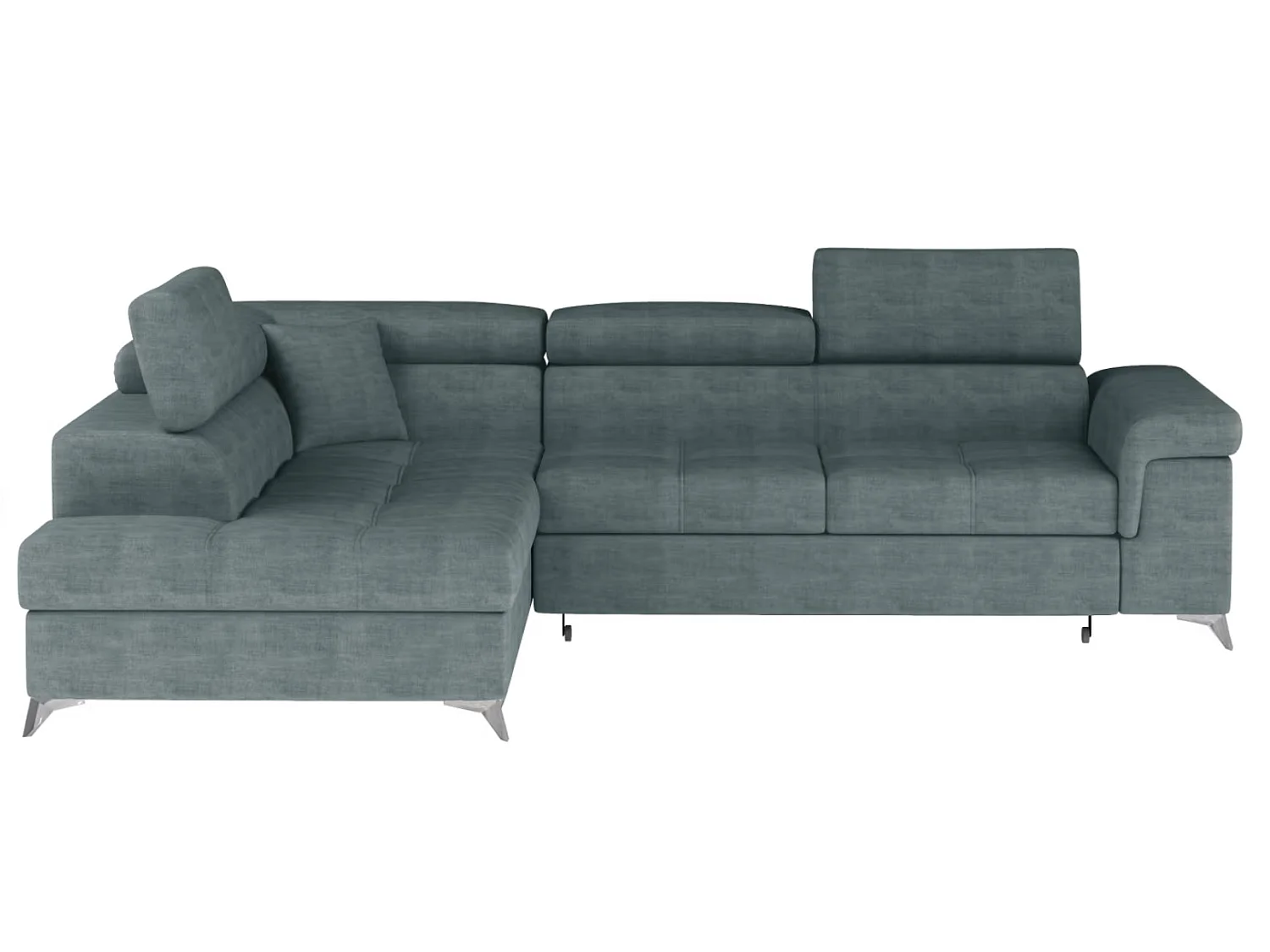 Canapé d’angle convertible MARIDO en tissu avec coffre et têtières réglables – 275cm-Vert-angle gauche