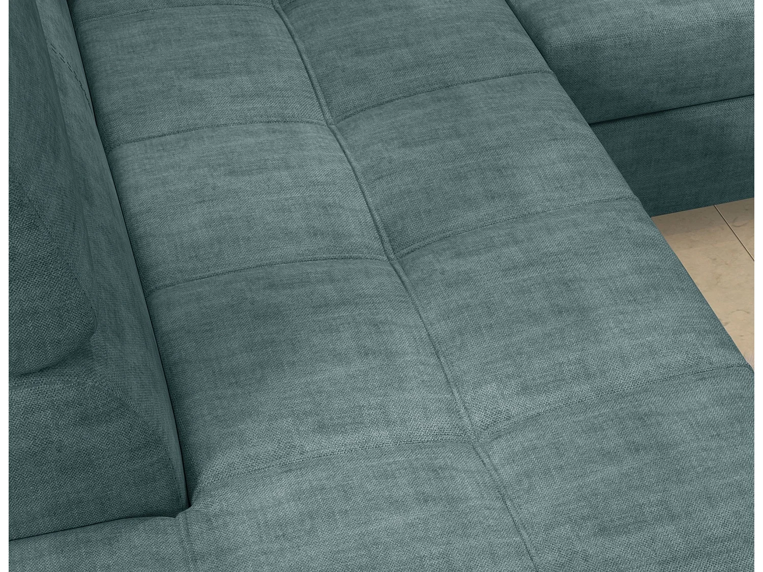 Canapé d’angle convertible MARIDO en tissu avec coffre et têtières réglables – 275cm-Vert-angle gauche
