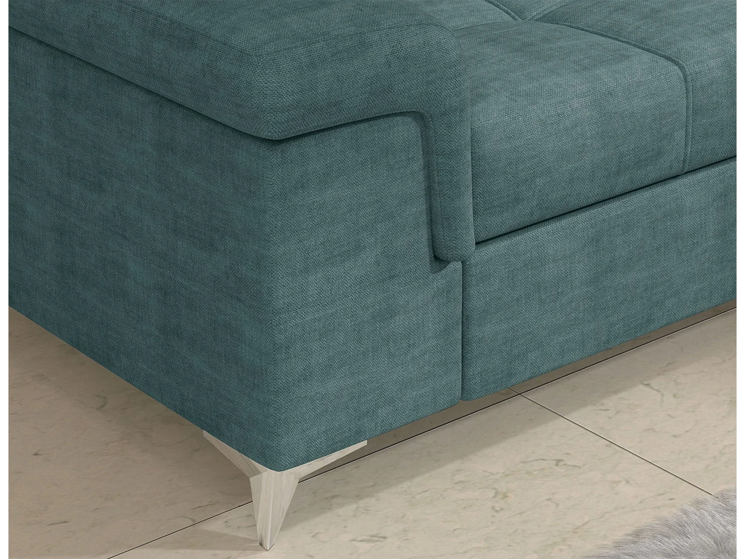 Canapé d’angle convertible MARIDO en tissu avec coffre et têtières réglables – 275cm-Vert-angle gauche
