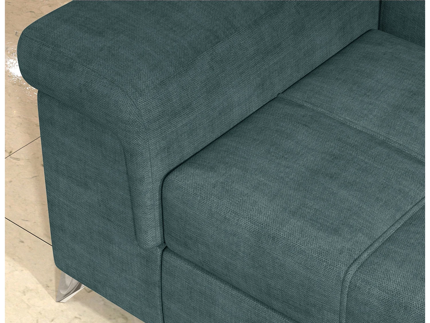 Canapé d’angle convertible MARIDO en tissu avec coffre et têtières réglables – 275cm-Vert-angle gauche