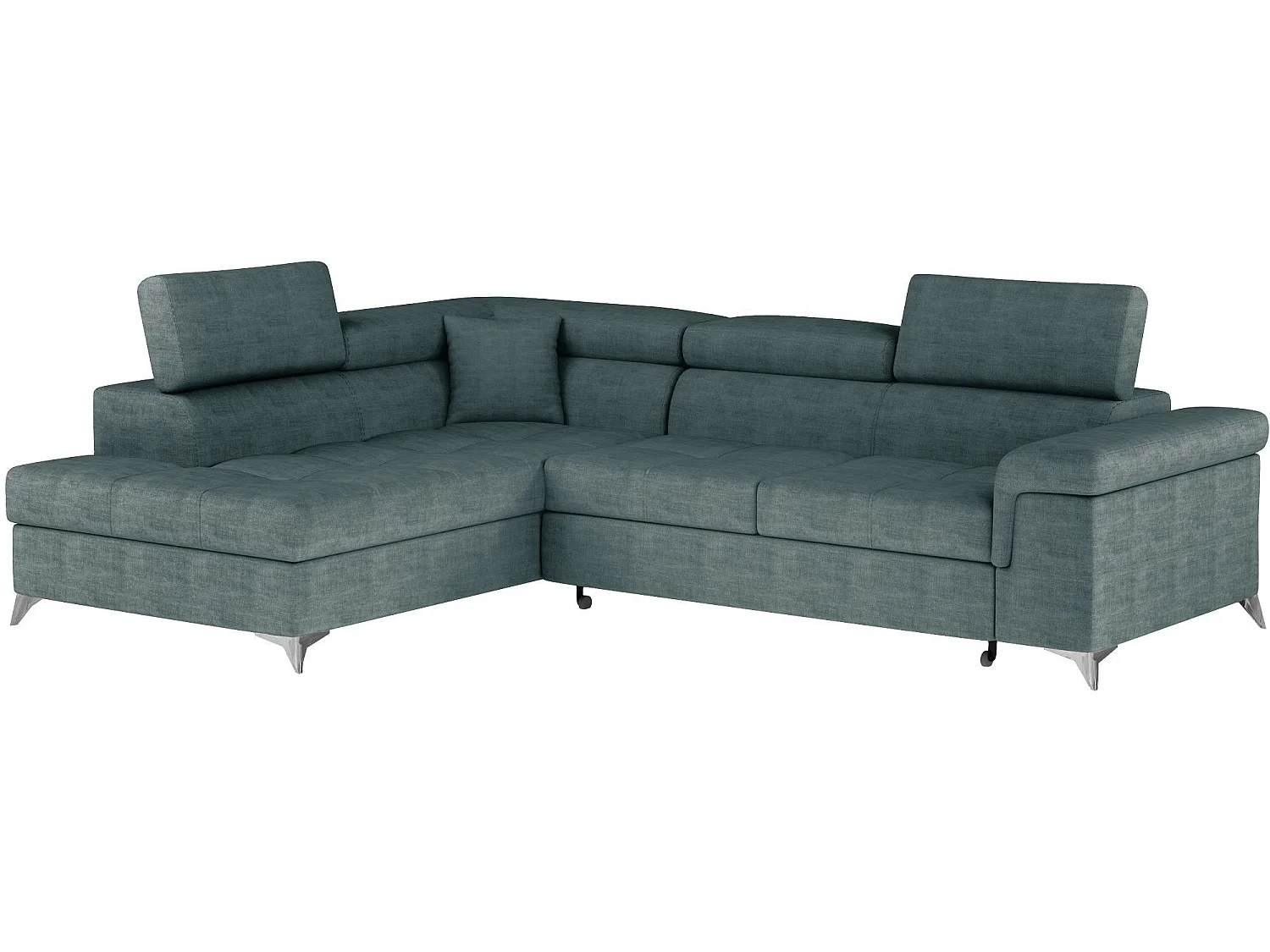 Canapé d’angle convertible MARIDO en tissu avec coffre et têtières réglables – 275cm-Vert-angle gauche