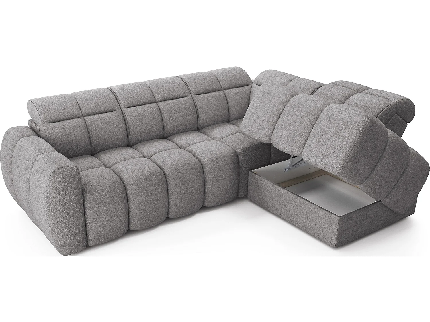 Canapé d’angle convertible 4 places BOBOON en tissu avec coffre de rangement – 258cm-Gris foncé-angle droit