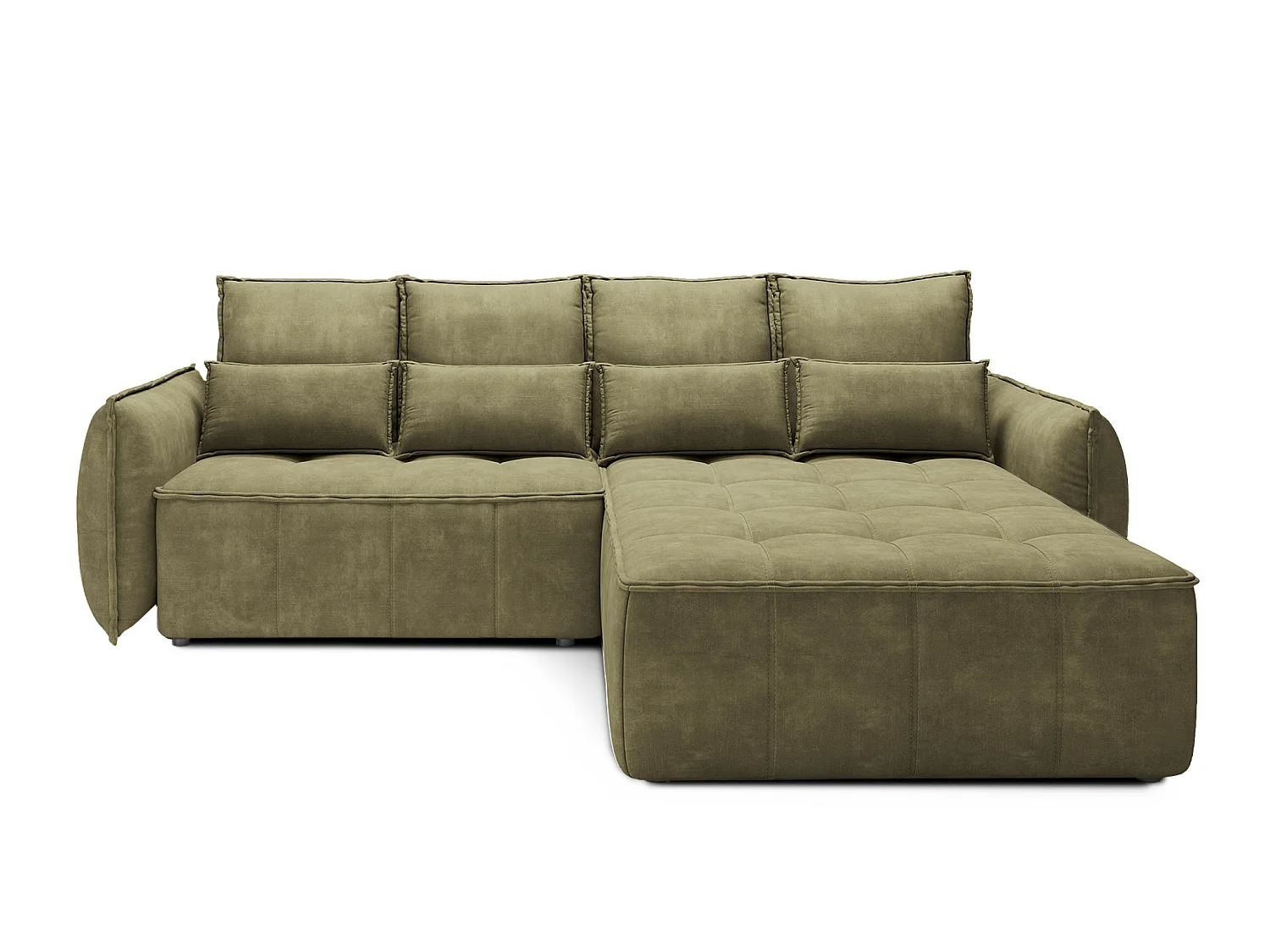 Canapé d’angle convertible 4 places KAMPUS en tissu effet cuir avec coffre de rangement – 265cm-Vert olive-angle droit