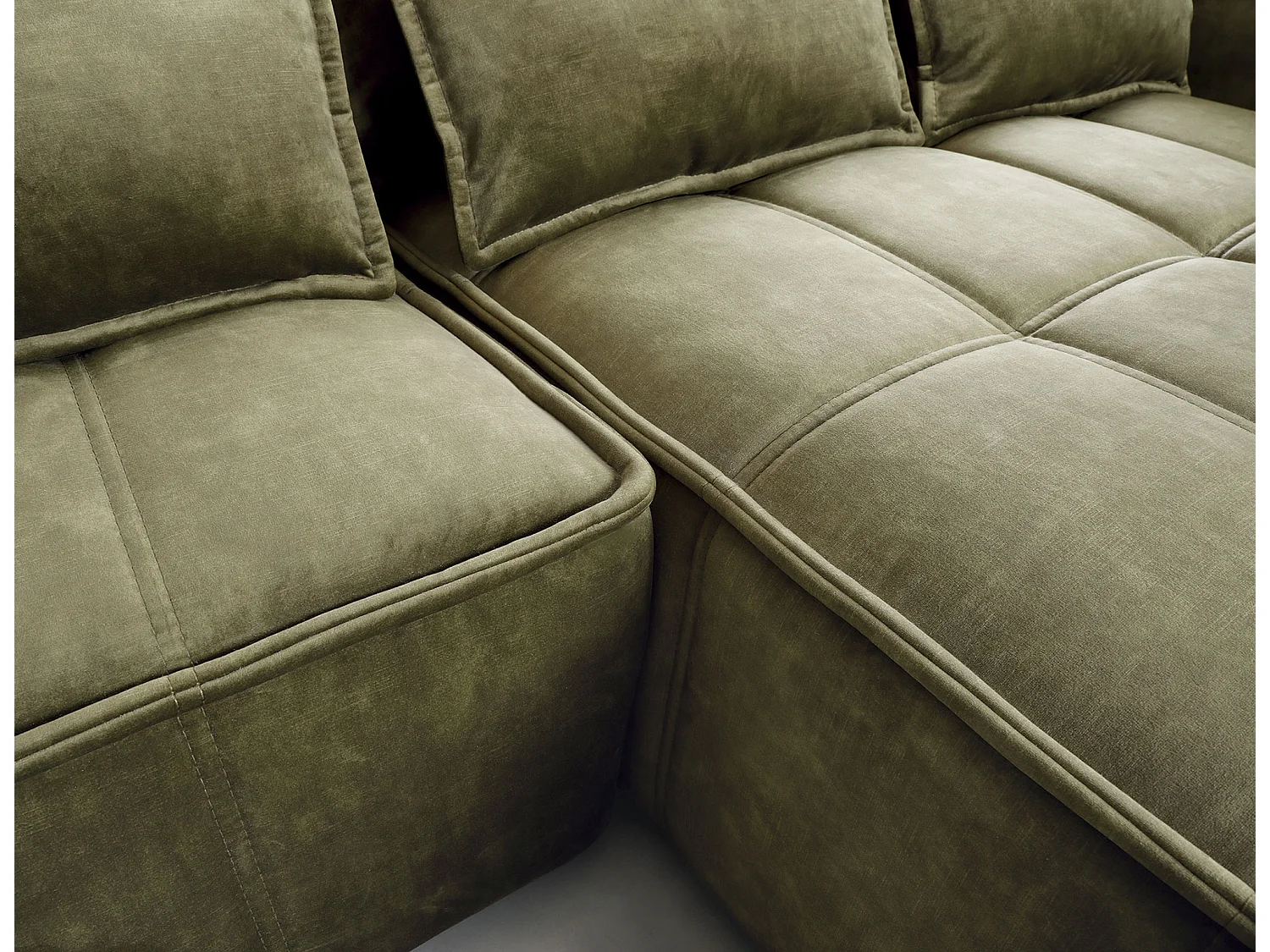 Canapé d’angle convertible 4 places KAMPUS en tissu effet cuir avec coffre de rangement – 265cm-Vert olive-angle droit