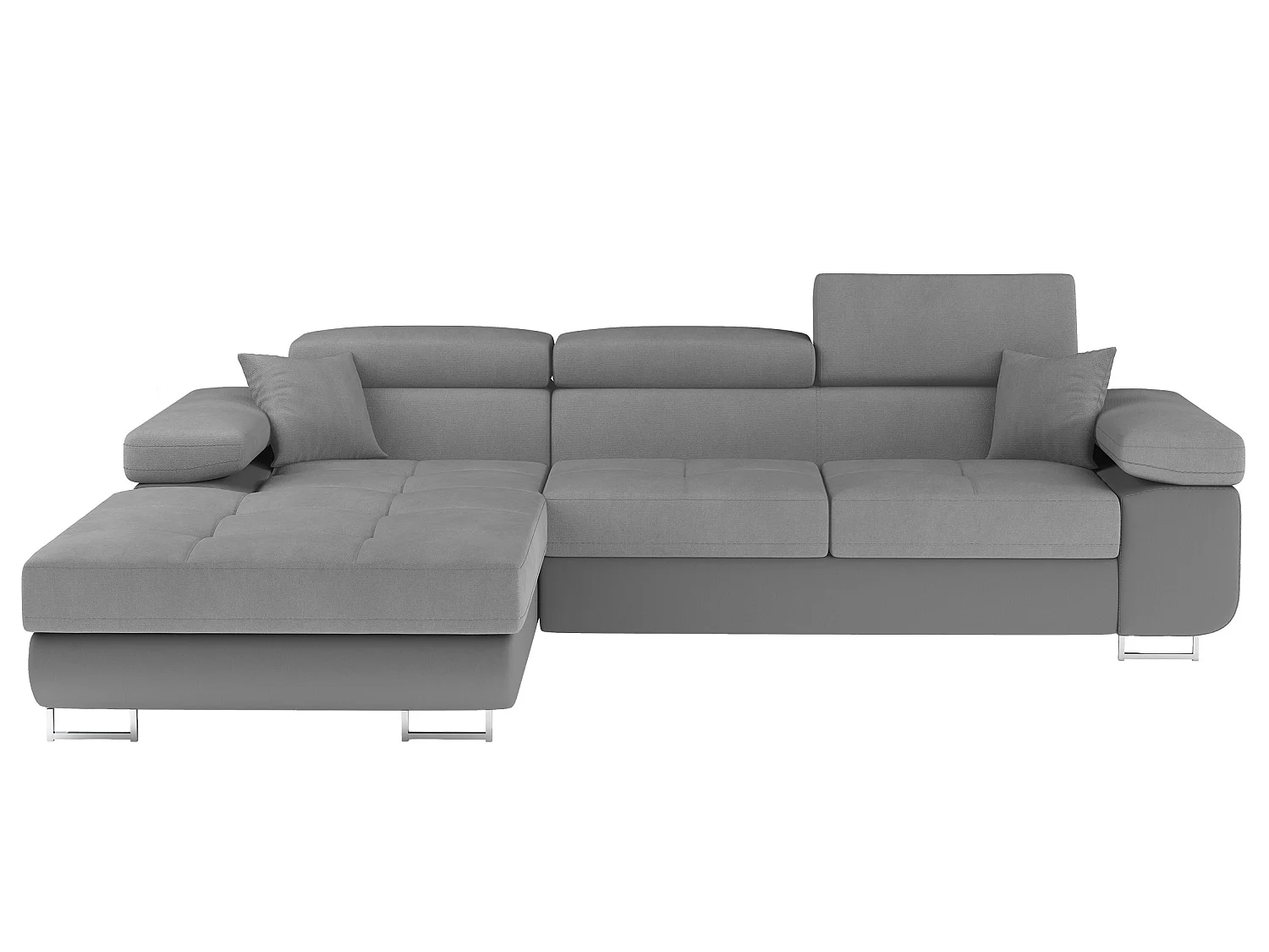 Sofá esquinero convertible KALIZO con reposacabezas regulables - Base y patas de acero cromado-Gris oscuro/gris-Ángulo izquierdo
