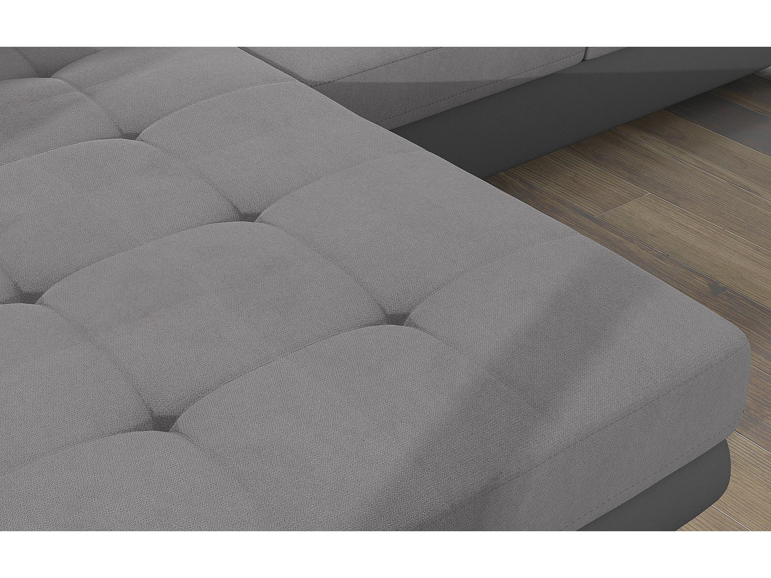 Sofá esquinero convertible KALIZO con reposacabezas regulables - Base y patas de acero cromado-Gris oscuro/gris-Ángulo izquierdo