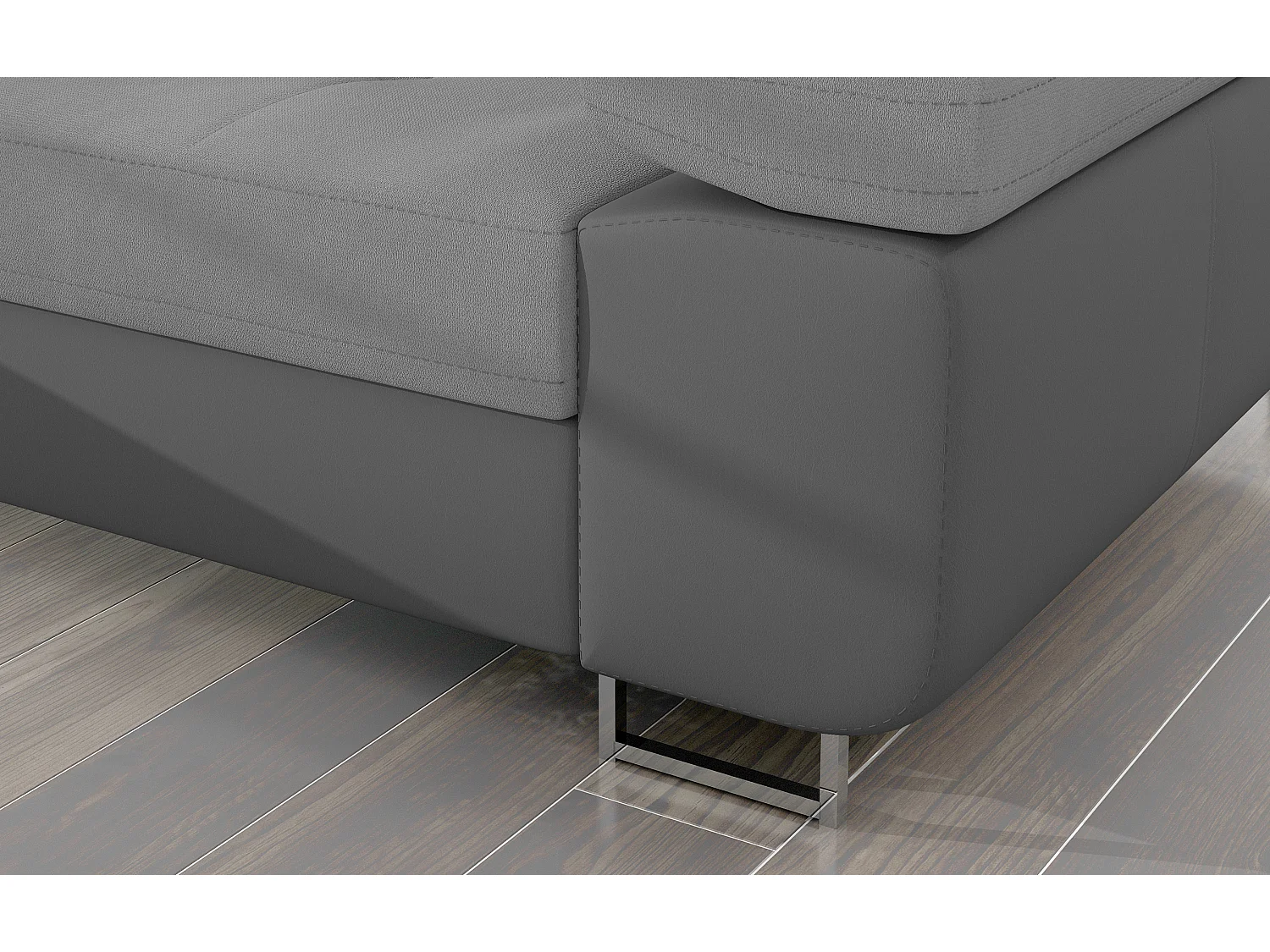 Sofá esquinero convertible KALIZO con reposacabezas regulables - Base y patas de acero cromado-Gris oscuro/gris-Ángulo izquierdo