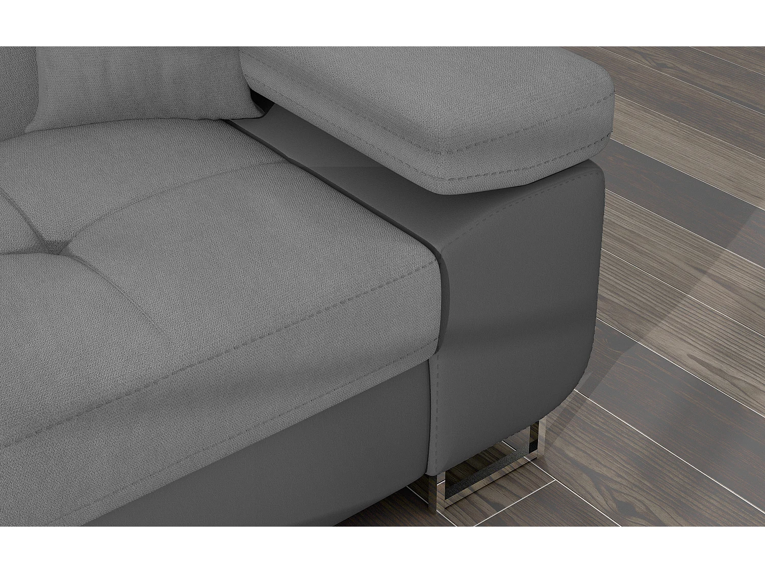 Sofá esquinero convertible KALIZO con reposacabezas regulables - Base y patas de acero cromado-Gris oscuro/gris-Ángulo izquierdo
