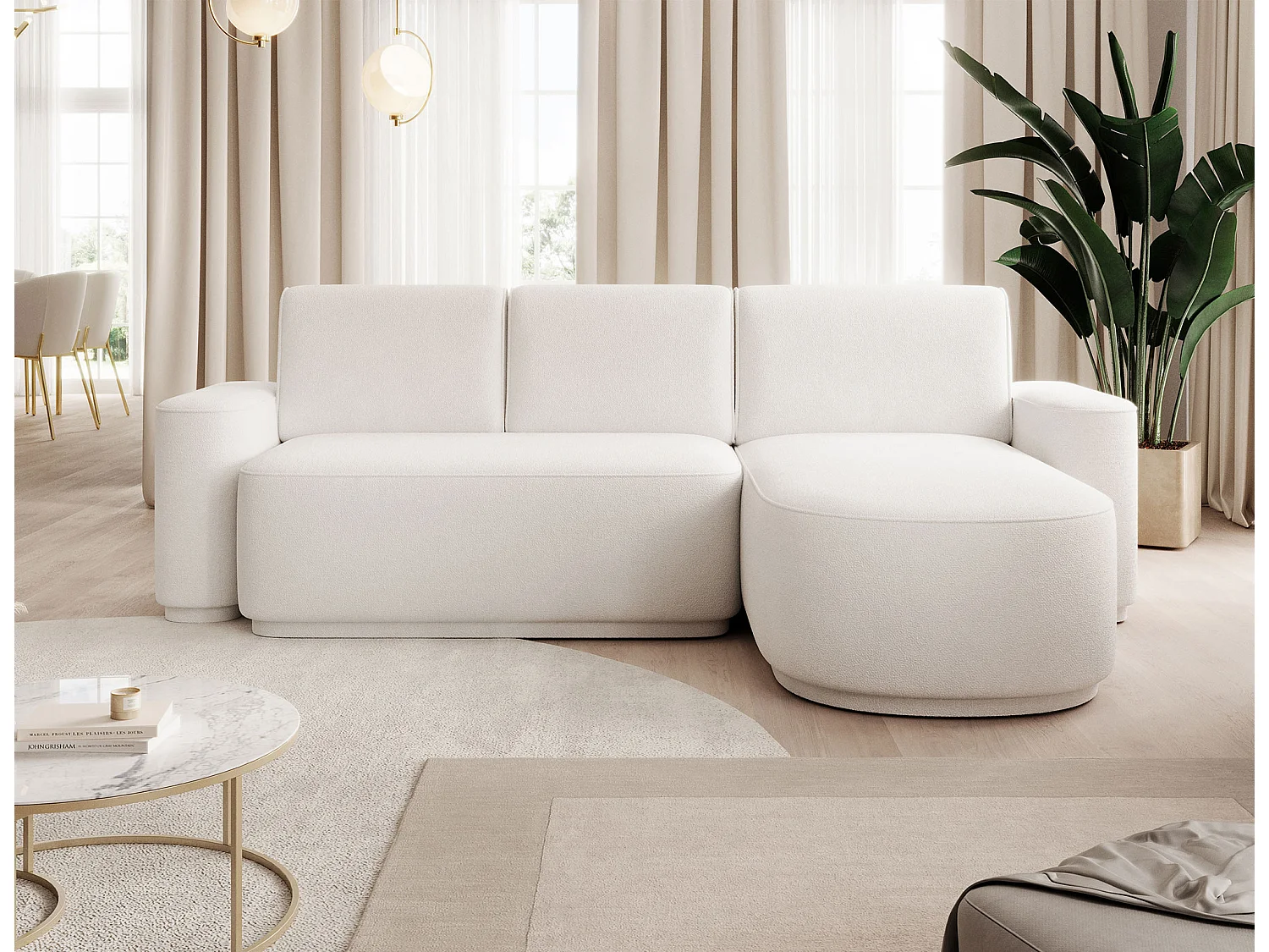 Canapé d’angle convertible tissu ARTUMO – Confort et élégance-Blanc-angle droit