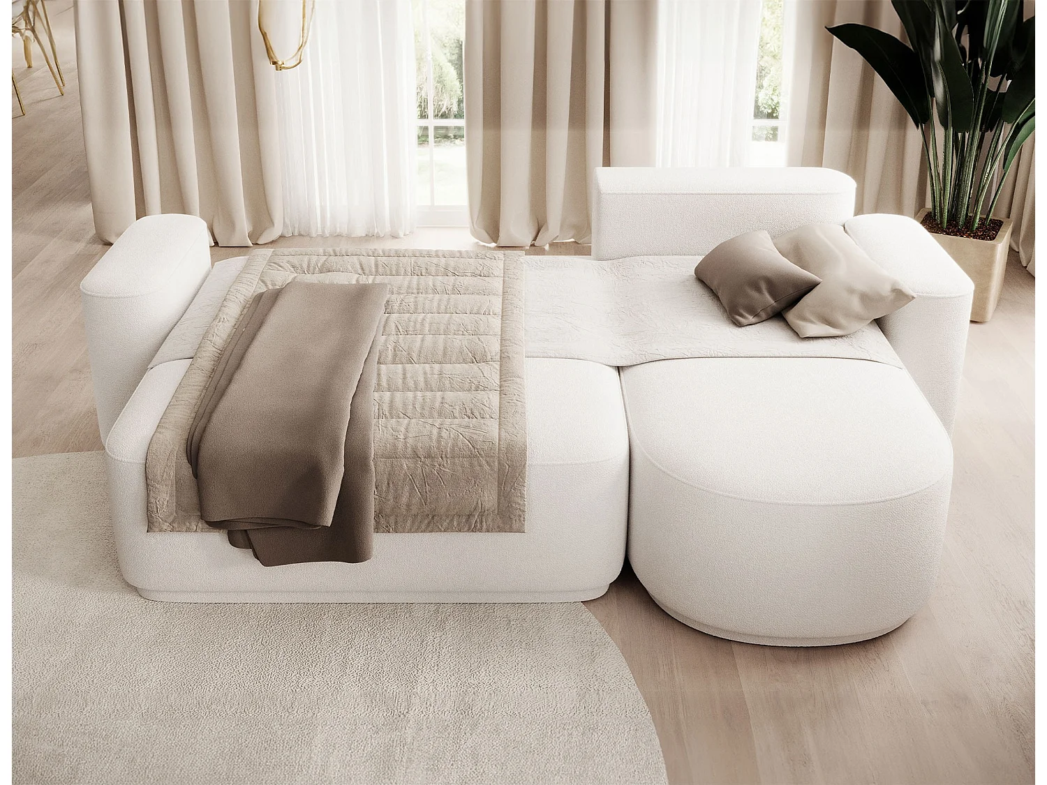 Canapé d’angle convertible tissu ARTUMO – Confort et élégance-Blanc-angle droit