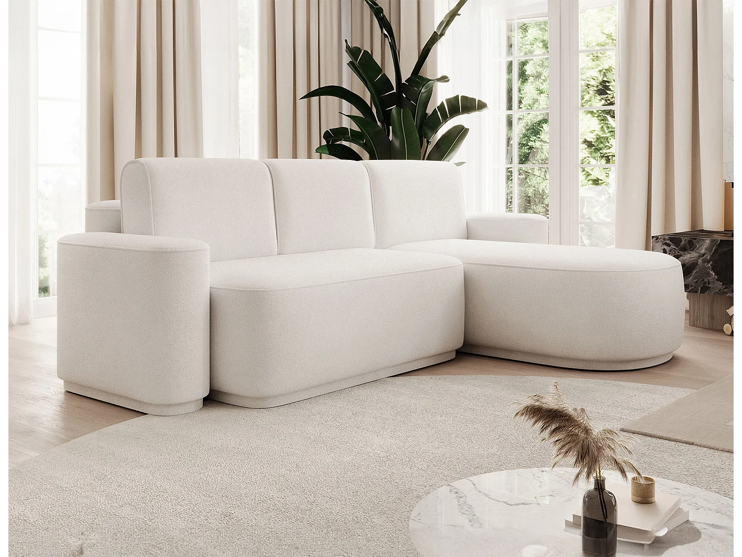 Canapé d’angle convertible tissu ARTUMO – Confort et élégance-Blanc-angle droit