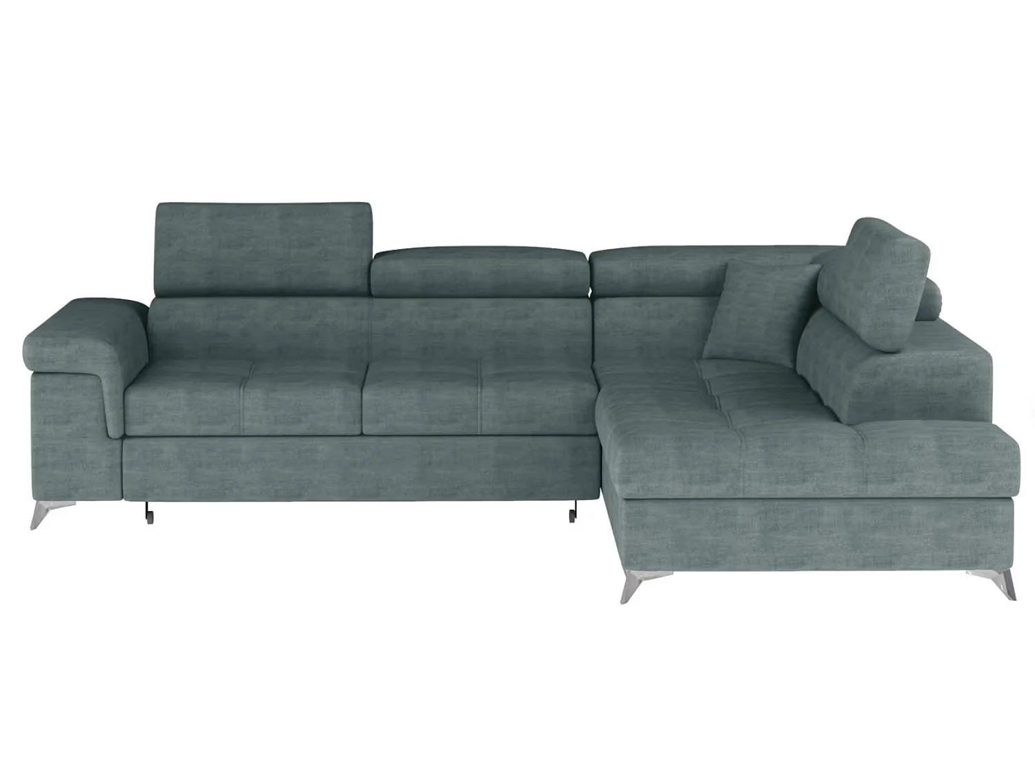Canapé d’angle convertible MARIDO en tissu avec coffre et têtières réglables – 275cm-Vert-angle droit
