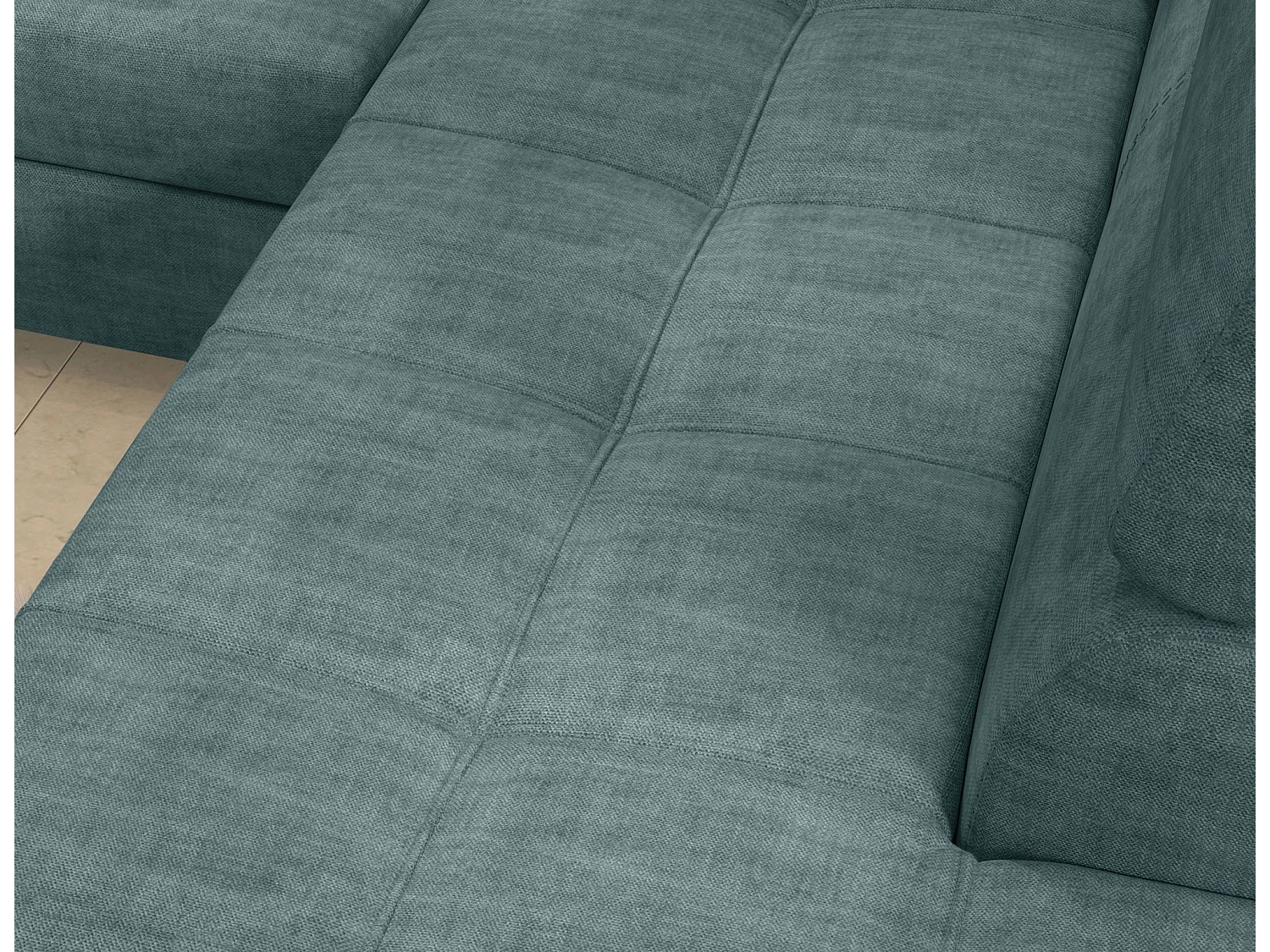 Canapé d’angle convertible MARIDO en tissu avec coffre et têtières réglables – 275cm-Vert-angle droit