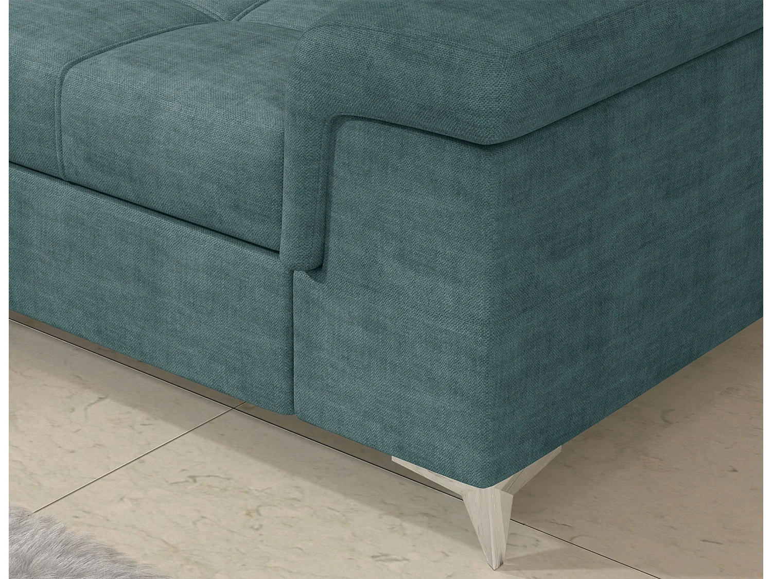 Canapé d’angle convertible MARIDO en tissu avec coffre et têtières réglables – 275cm-Vert-angle droit