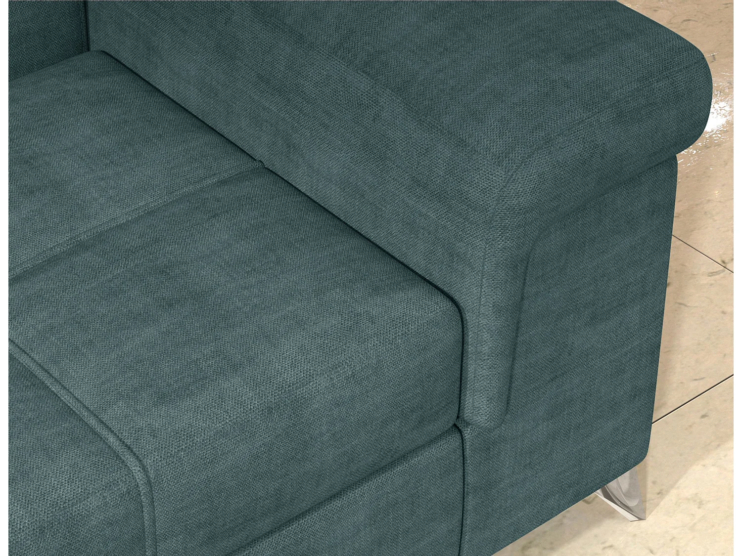 Canapé d’angle convertible MARIDO en tissu avec coffre et têtières réglables – 275cm-Vert-angle droit