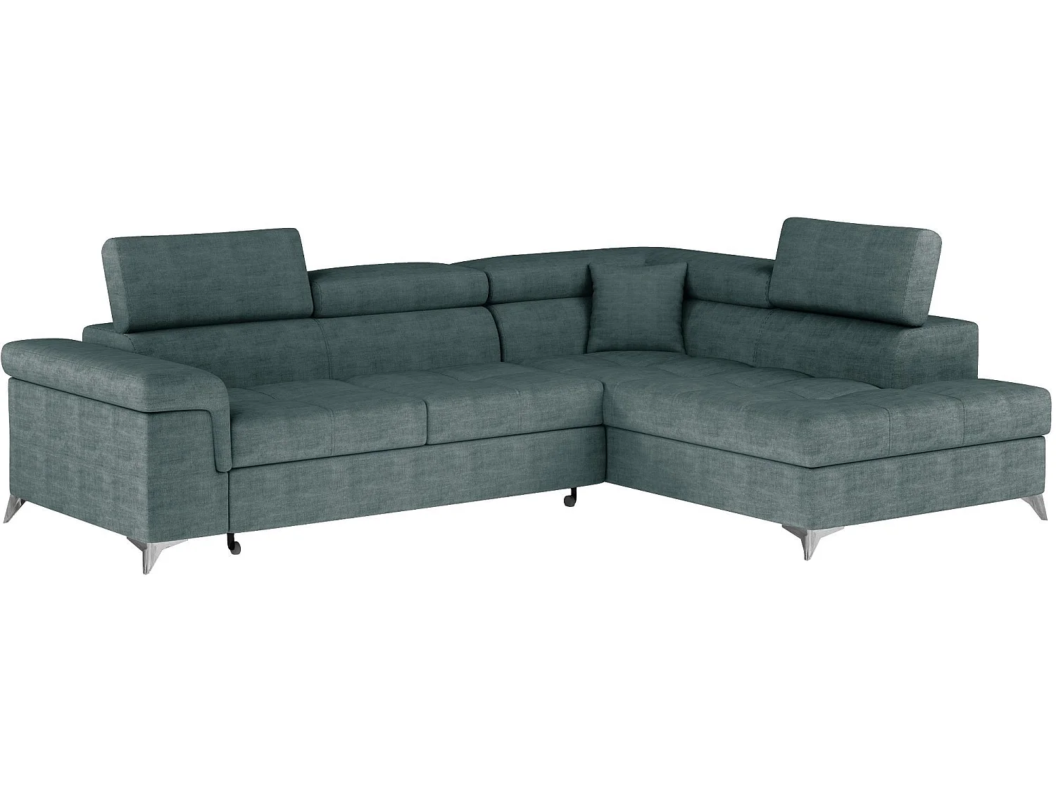 Canapé d’angle convertible MARIDO en tissu avec coffre et têtières réglables – 275cm-Vert-angle droit