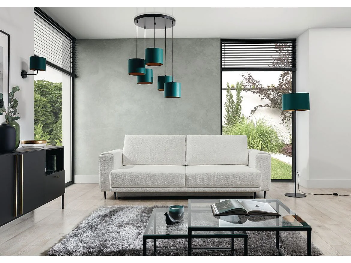 Canapé droit convertible 3 places DAVINA en tissu avec coffre et pieds en métal noir – 248cm-Blanc