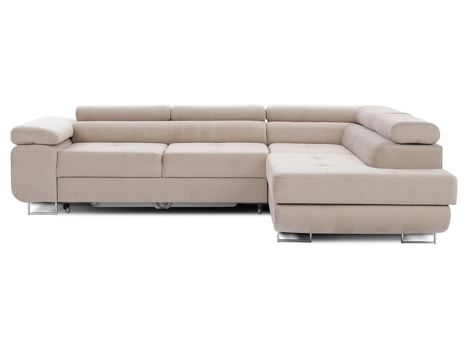 Canapé d’angle convertible MARKA en velours avec coffre et têtières réglables – 272cm-Beige clair-angle droit