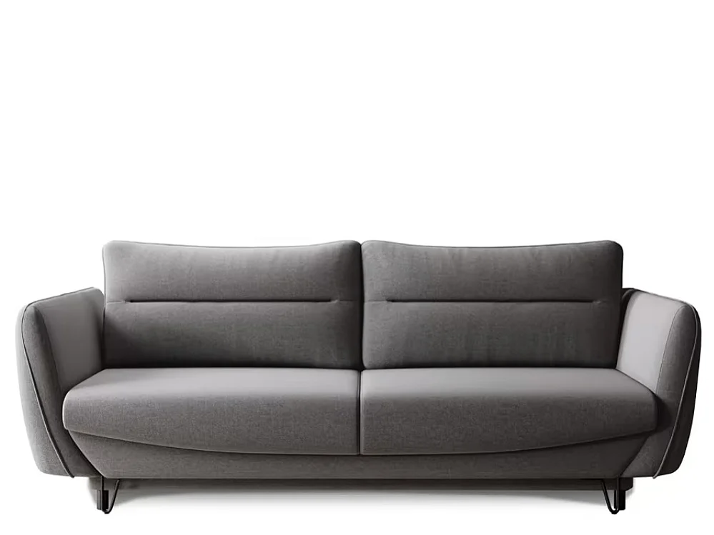 Canapé droit convertible 3 places tissu ZURIK 236cm - Coffre de rangement & pieds métal noir-Gris foncé