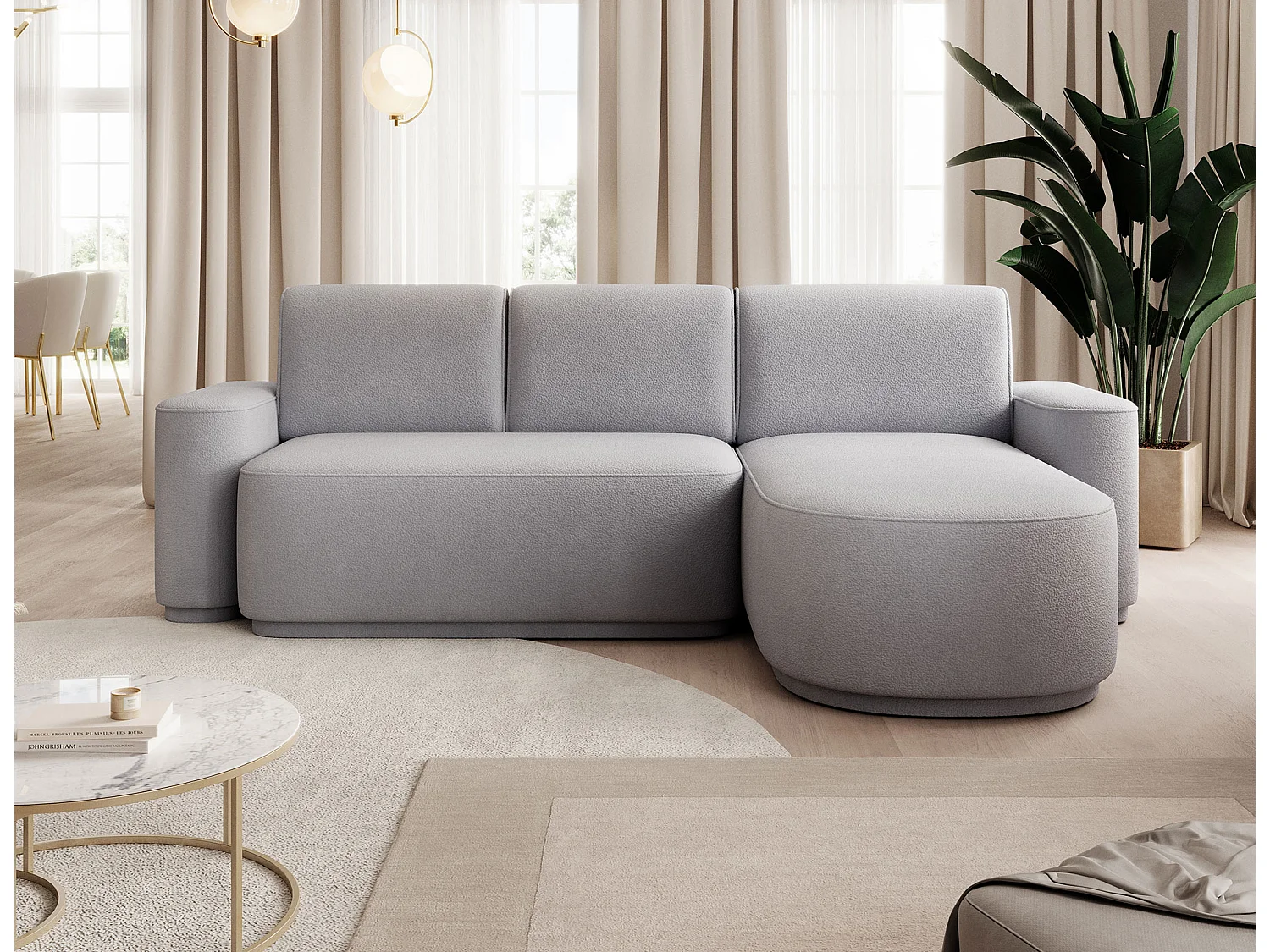 Canapé d’angle convertible tissu ARTUMO – Confort et élégance-Gris clair-angle droit