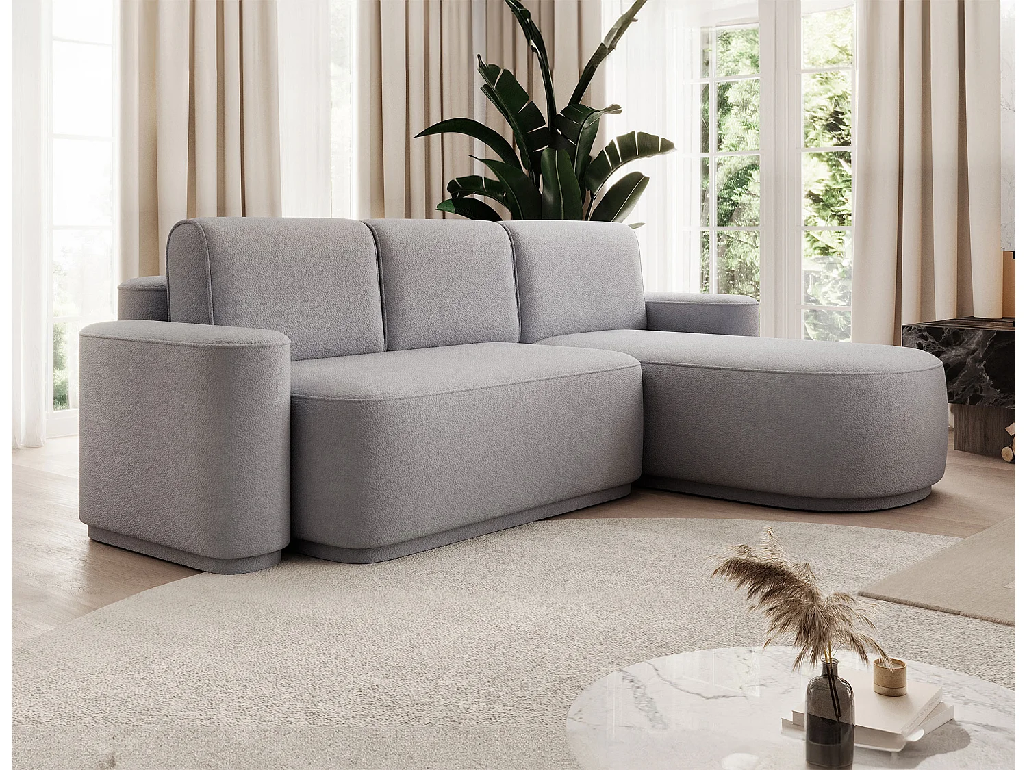 Canapé d’angle convertible tissu ARTUMO – Confort et élégance-Gris clair-angle droit