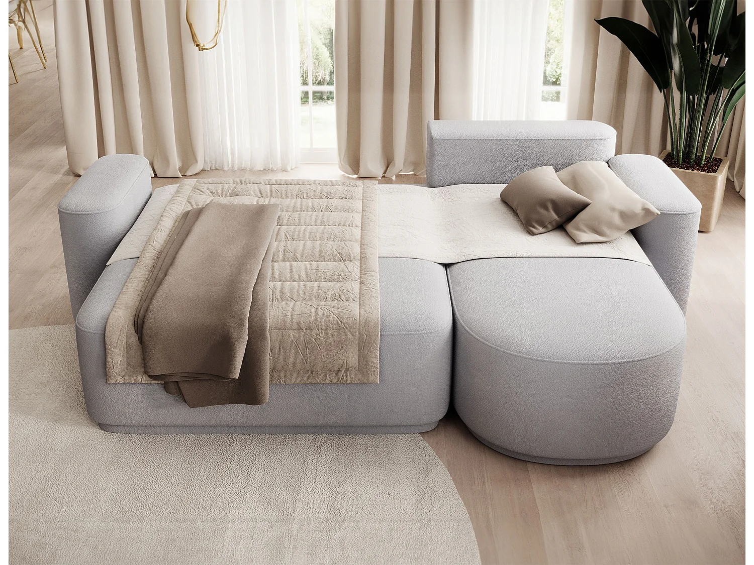 Canapé d’angle convertible tissu ARTUMO – Confort et élégance-Gris clair-angle droit