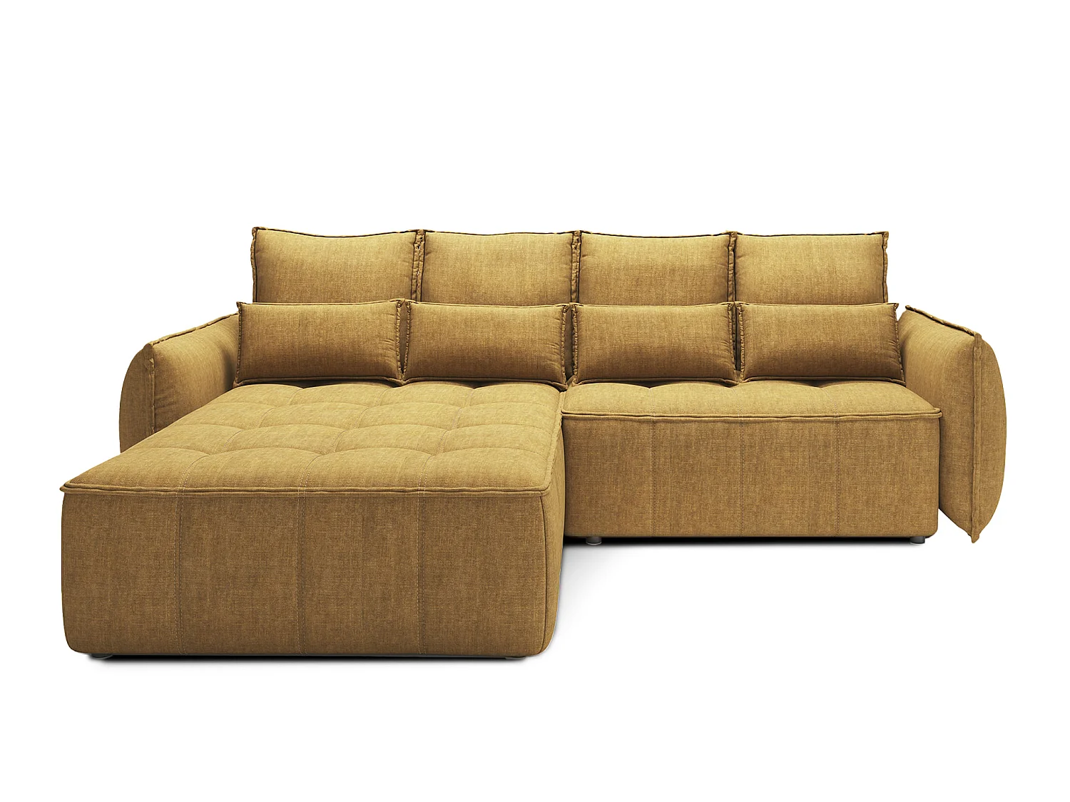 Canapé d’angle convertible 4 places KAMPUS en tissu effet cuir avec coffre de rangement – 265cm-Jaune chamoix-angle gauche