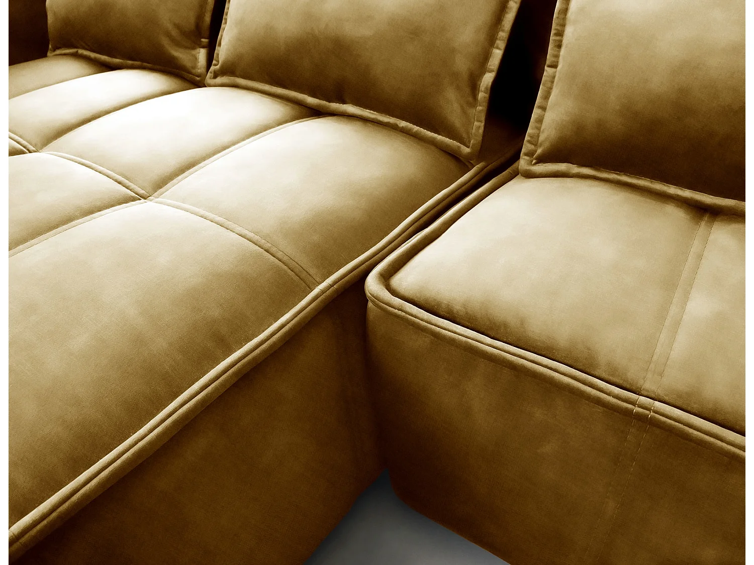 Canapé d’angle convertible 4 places KAMPUS en tissu effet cuir avec coffre de rangement – 265cm-Jaune chamoix-angle gauche