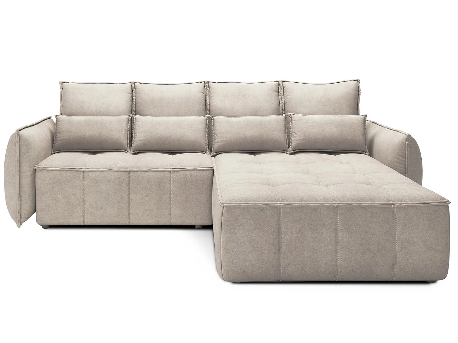 Canapé d’angle convertible 4 places KAMPUS en tissu effet cuir avec coffre de rangement – 265cm-Jaune chamoix-angle gauche