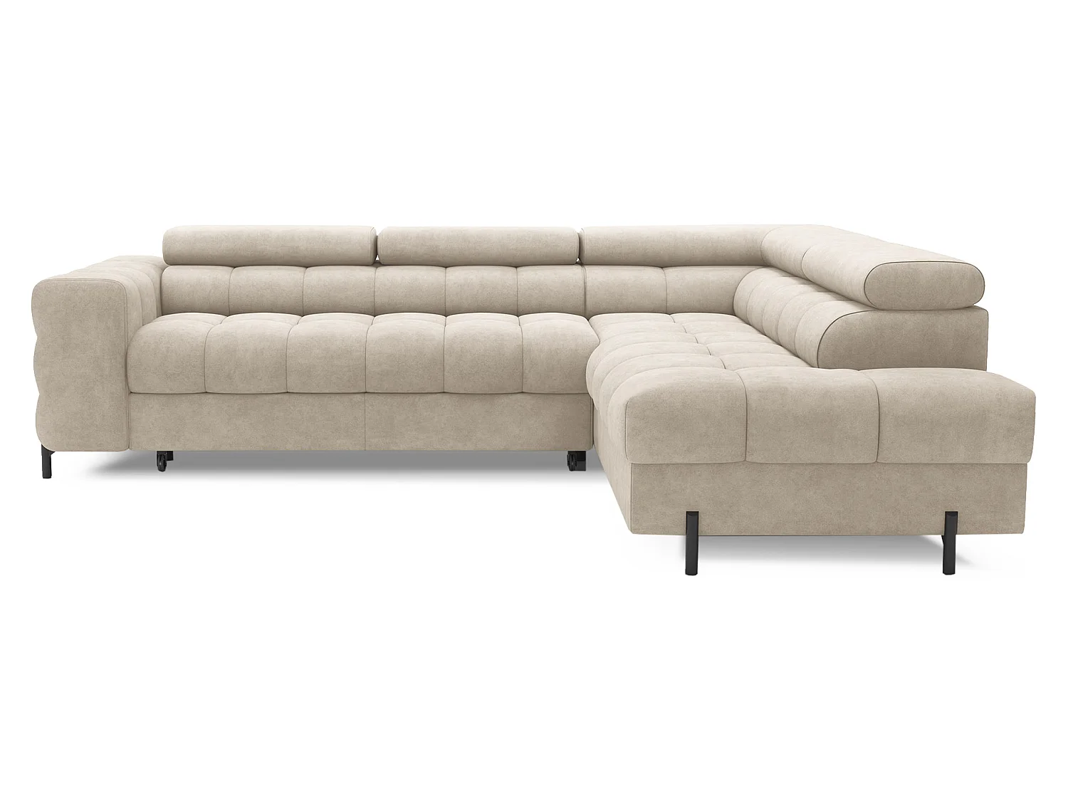 Canapé d’angle convertible LUCCINO en tissu avec coffre, têtières réglables et pieds en métal noir – 276cm-Beige-angle droit