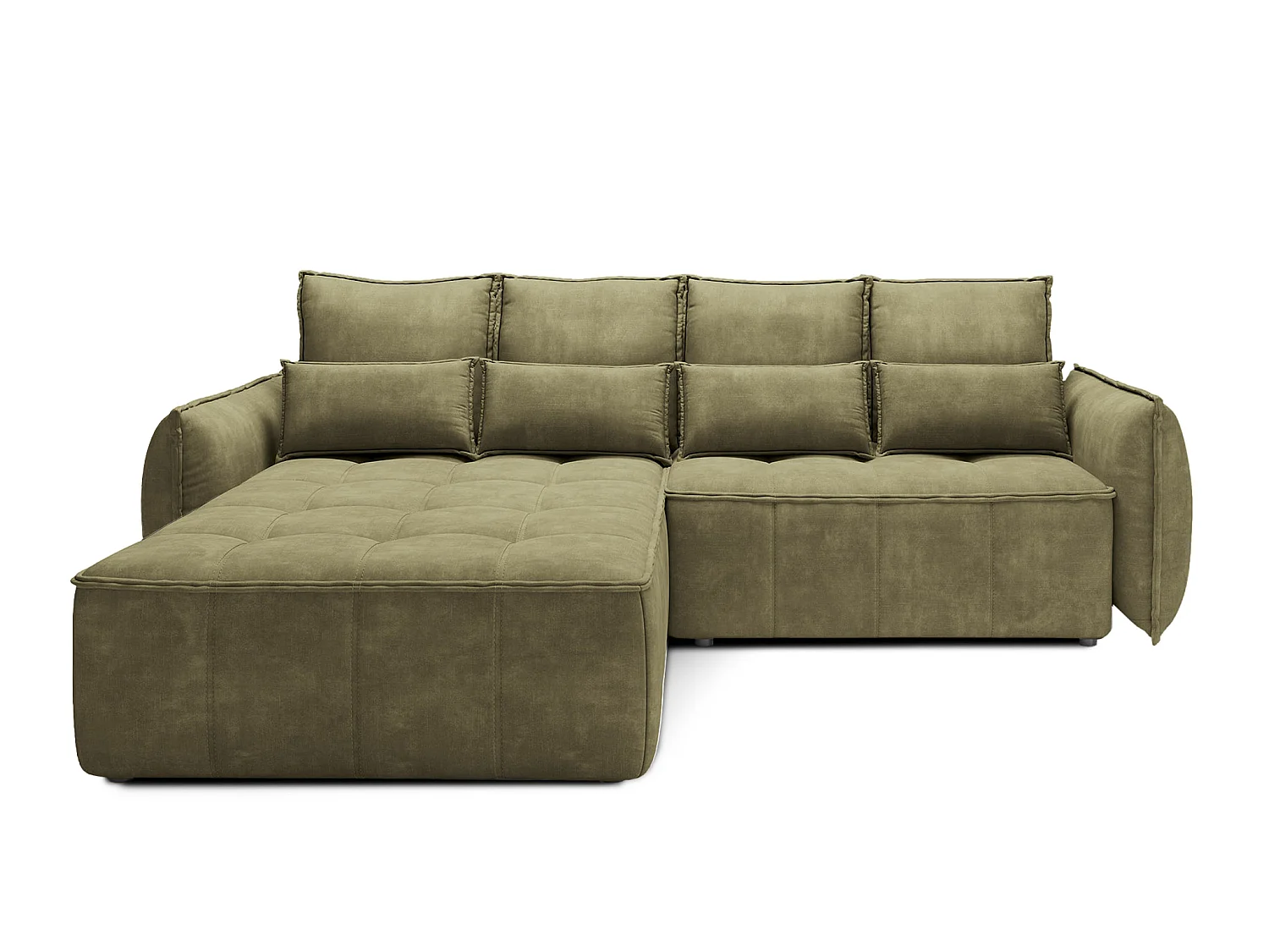 Canapé d’angle convertible 4 places KAMPUS en tissu effet cuir avec coffre de rangement – 265cm-Vert olive-angle gauche