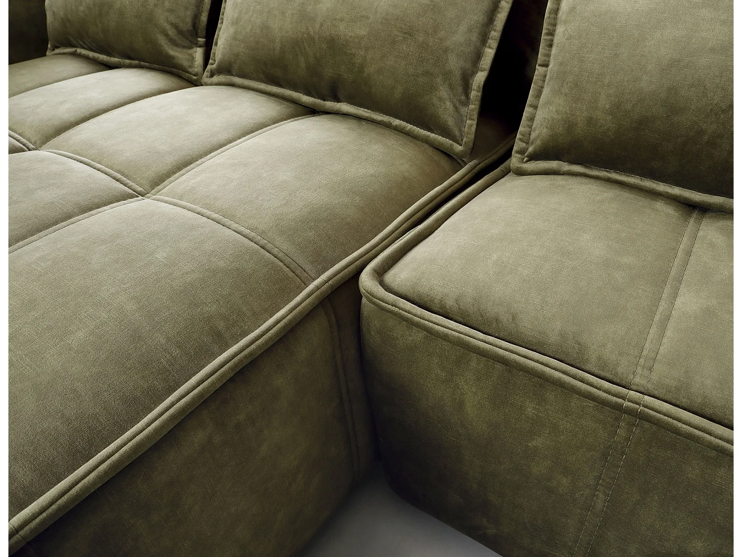 Canapé d’angle convertible 4 places KAMPUS en tissu effet cuir avec coffre de rangement – 265cm-Vert olive-angle gauche