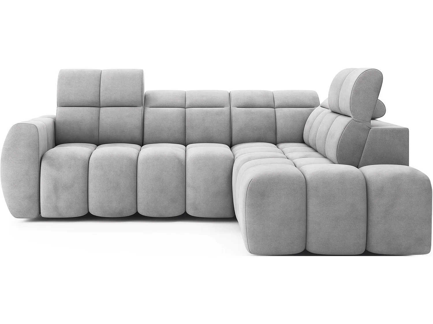 Canapé d’angle convertible 4 places BOBOON en tissu avec coffre de rangement – 258cm-Gris-angle droit