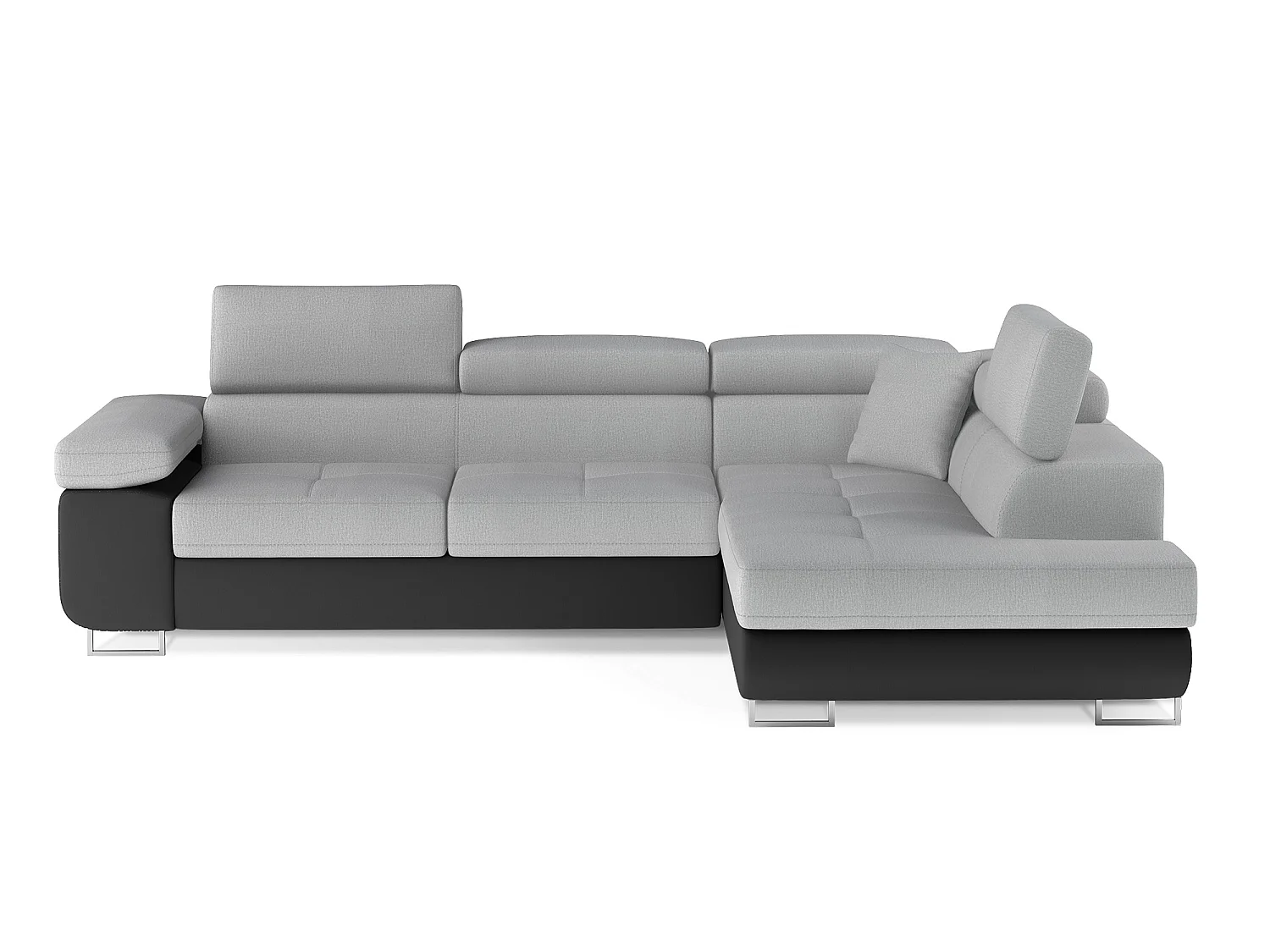 Sofá esquinero convertible en terciopelo con reposacabezas elevables - Colección Marka-Negro/Gris claro-Ángulos rectos