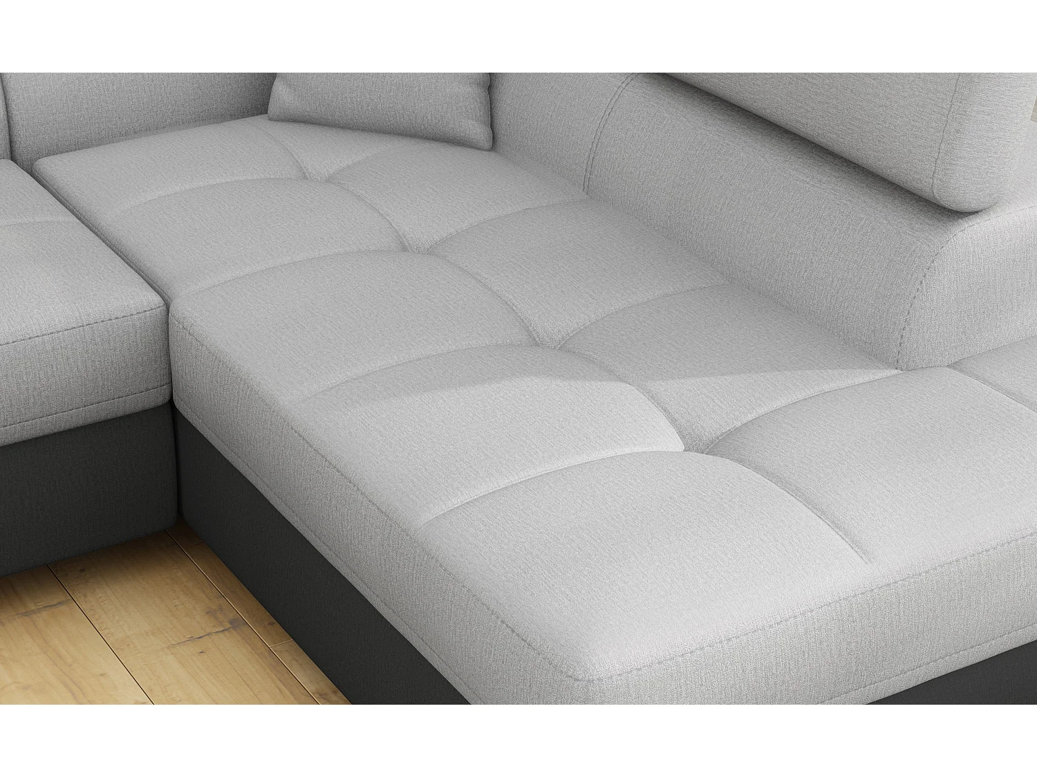Sofá esquinero convertible en terciopelo con reposacabezas elevables - Colección Marka-Negro/Gris claro-Ángulos rectos