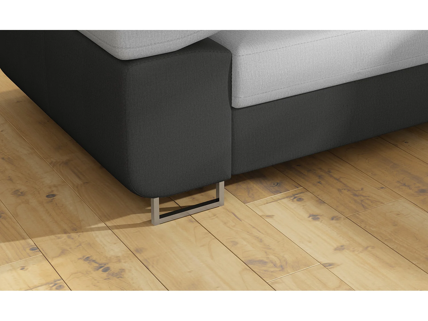 Sofá esquinero convertible en terciopelo con reposacabezas elevables - Colección Marka-Negro/Gris claro-Ángulos rectos