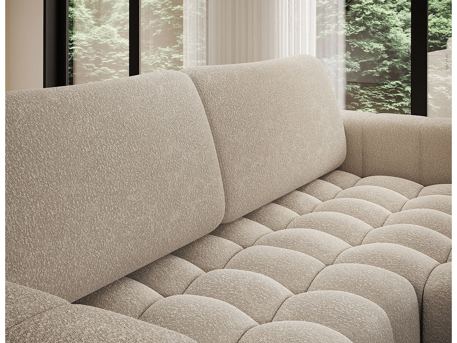 Sofá esquinero Bozen – Elegancia, confort tejido acolchado-Beige claro-Ángulos rectos