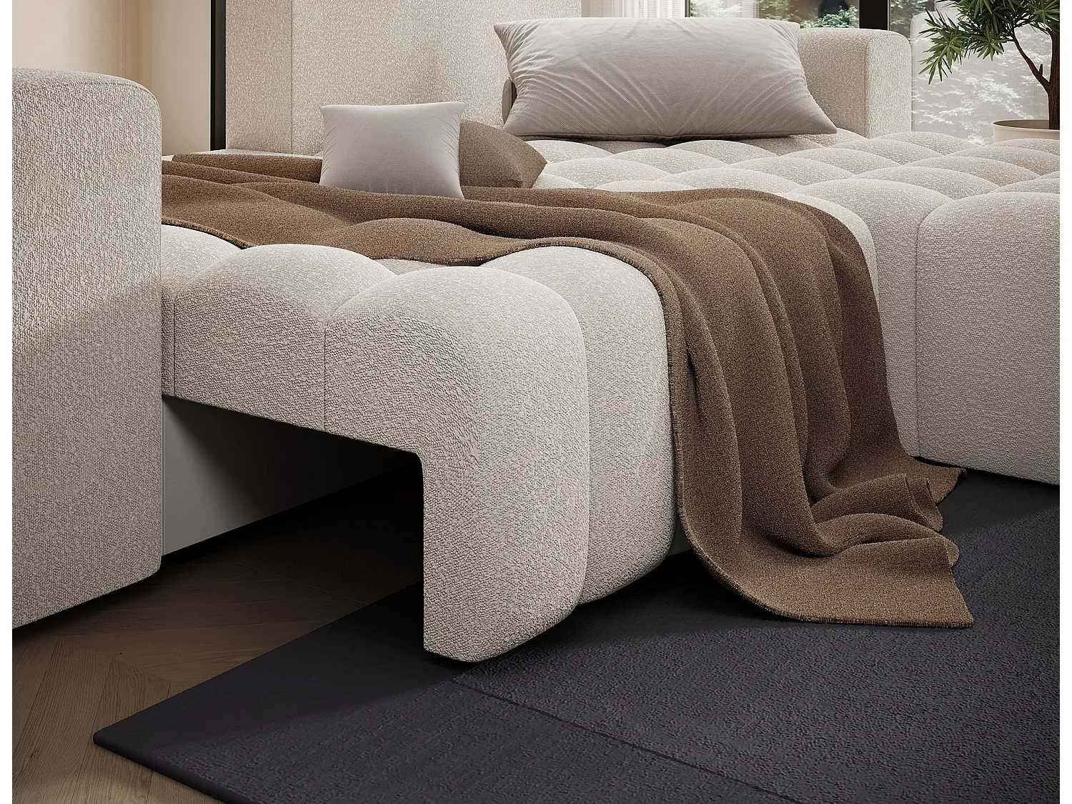 Sofá esquinero Bozen – Elegancia, confort tejido acolchado-Beige claro-Ángulos rectos