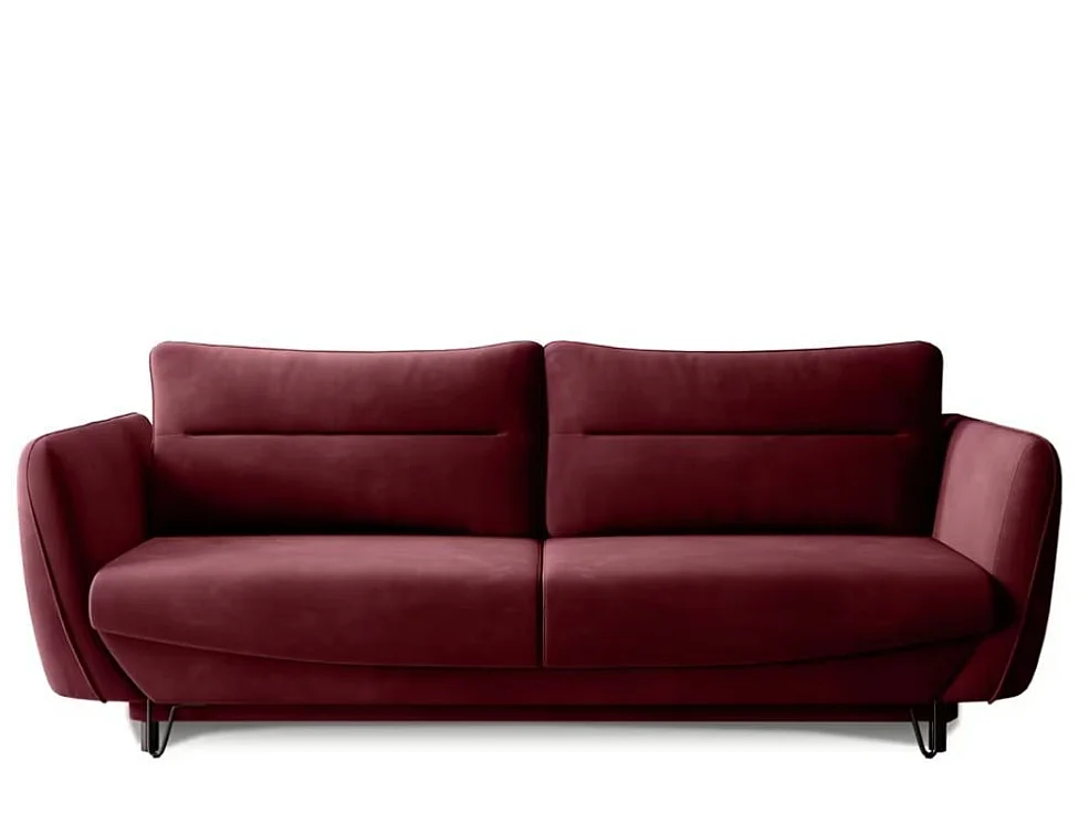 Canapé droit convertible 3 places tissu ZURIK 236cm - Coffre de rangement & pieds métal noir-Rouge cerise