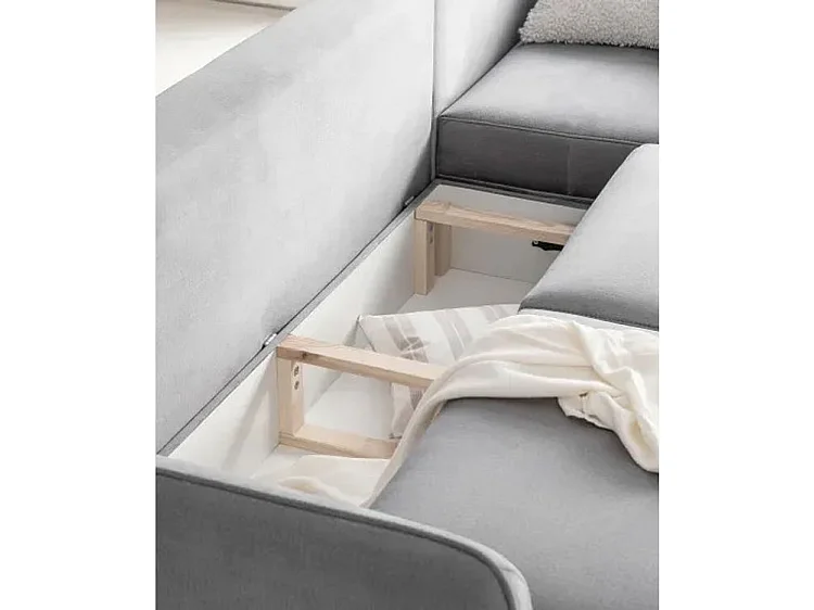 Canapé droit convertible 3 places tissu ZURIK 236cm - Coffre de rangement & pieds métal noir-Rouge cerise