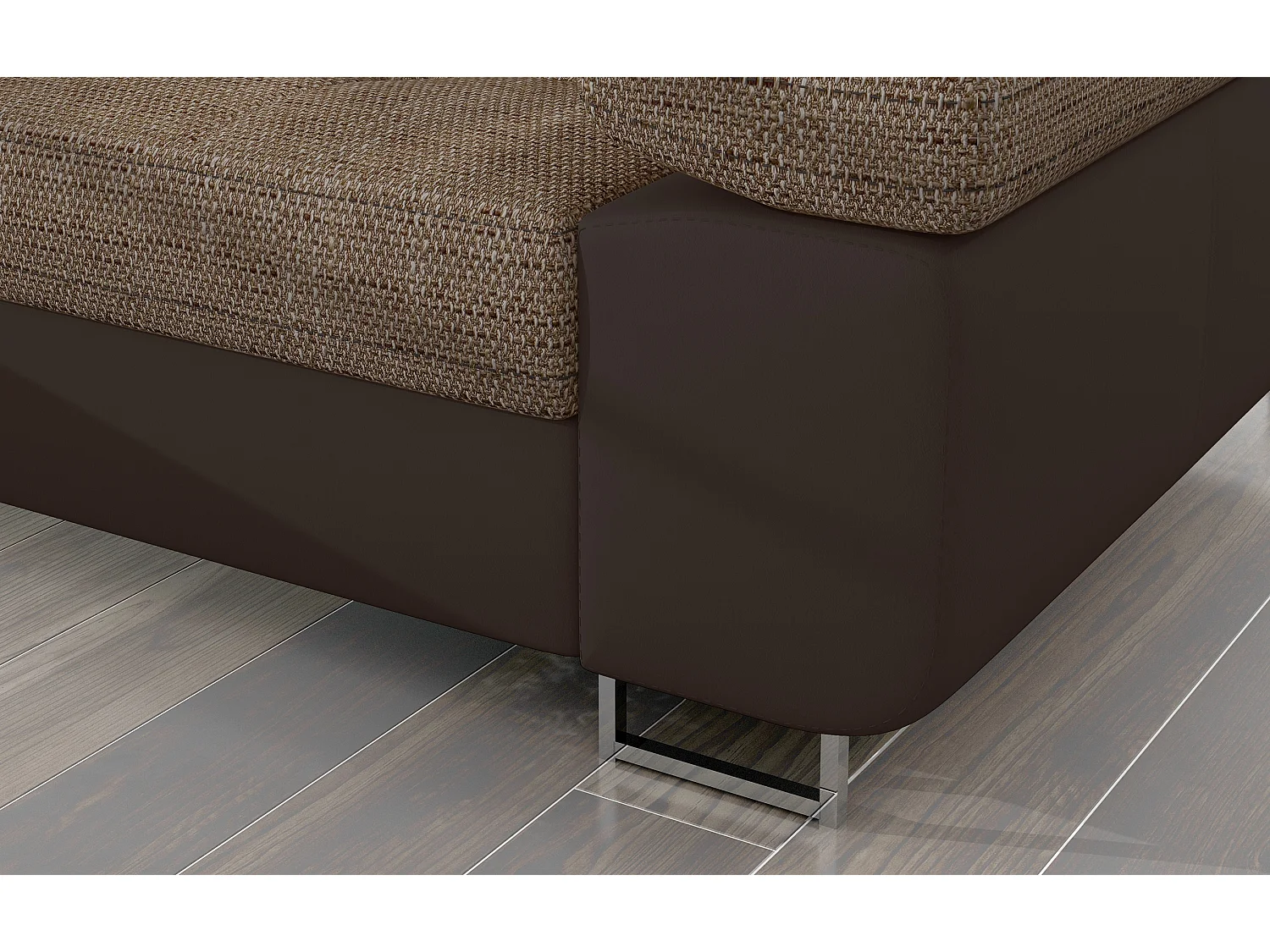 Sofá esquinero convertible KALIZO con reposacabezas regulables - Base y patas de acero cromado-Marrón/Marrón claro-Ángulo izquierdo