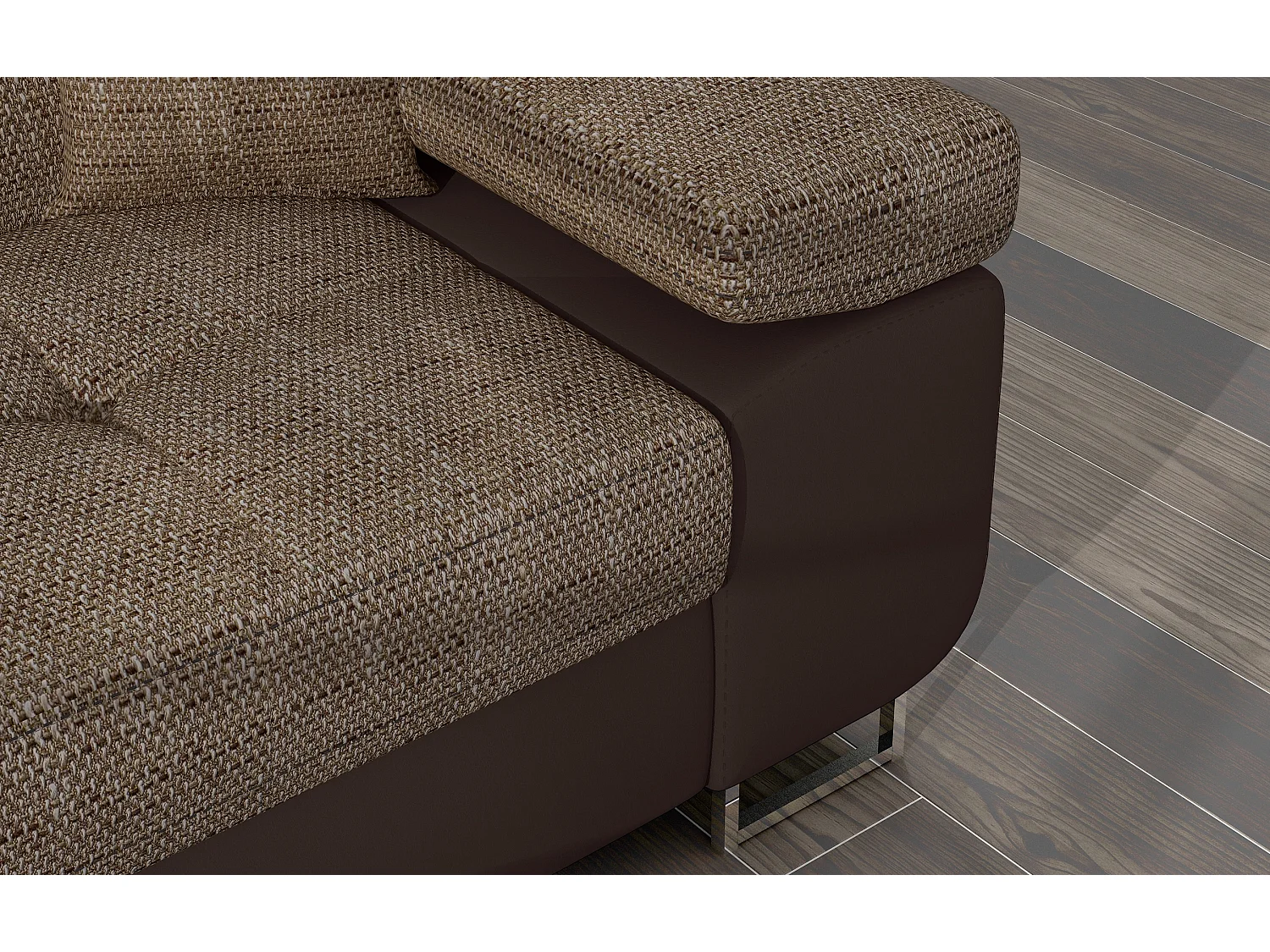 Sofá esquinero convertible KALIZO con reposacabezas regulables - Base y patas de acero cromado-Marrón/Marrón claro-Ángulo izquierdo