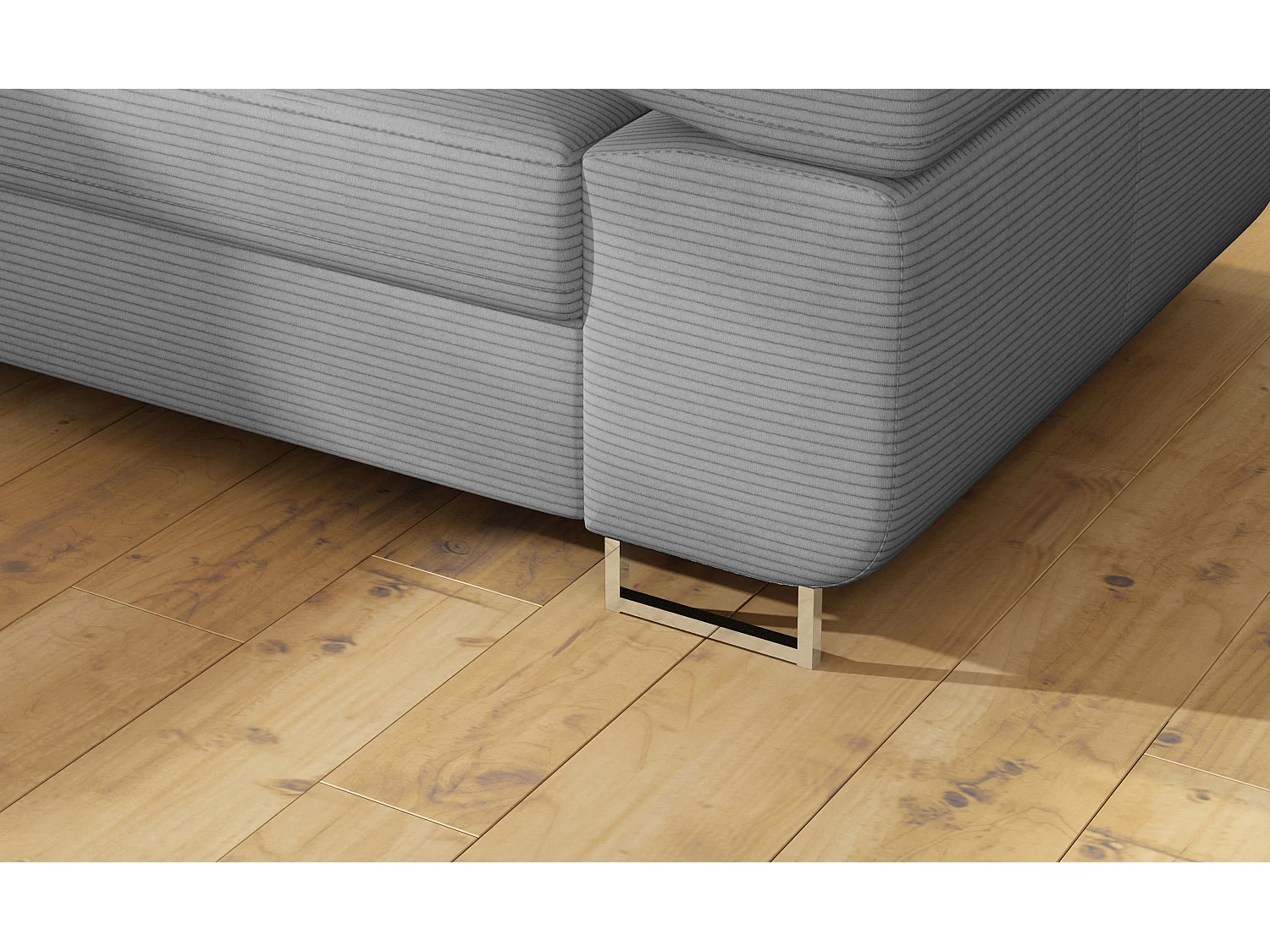 Canapé d’angle convertible MARKA en tissu avec coffre et têtières réglables – 272cm-Gris clair-angle droit