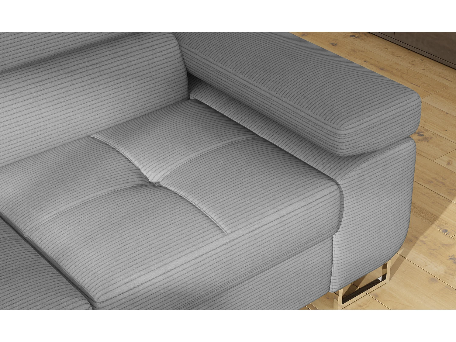 Canapé d’angle convertible MARKA en tissu avec coffre et têtières réglables – 272cm-Gris clair-angle droit