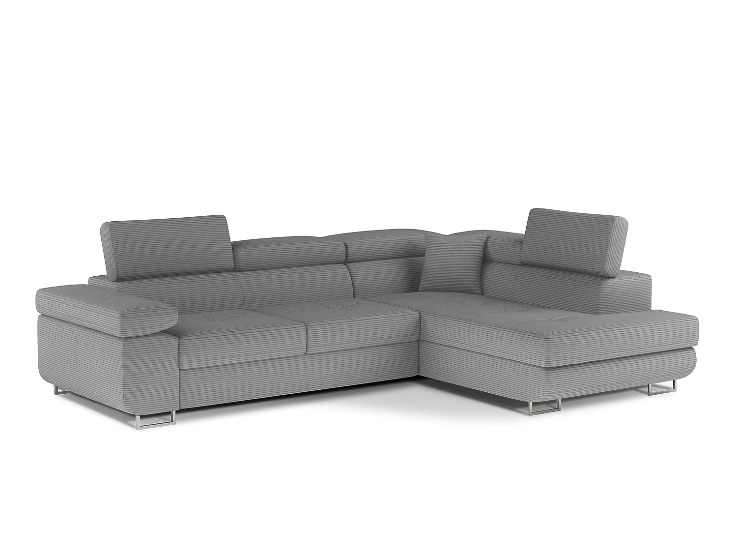 Canapé d’angle convertible MARKA en tissu avec coffre et têtières réglables – 272cm-Gris clair-angle droit