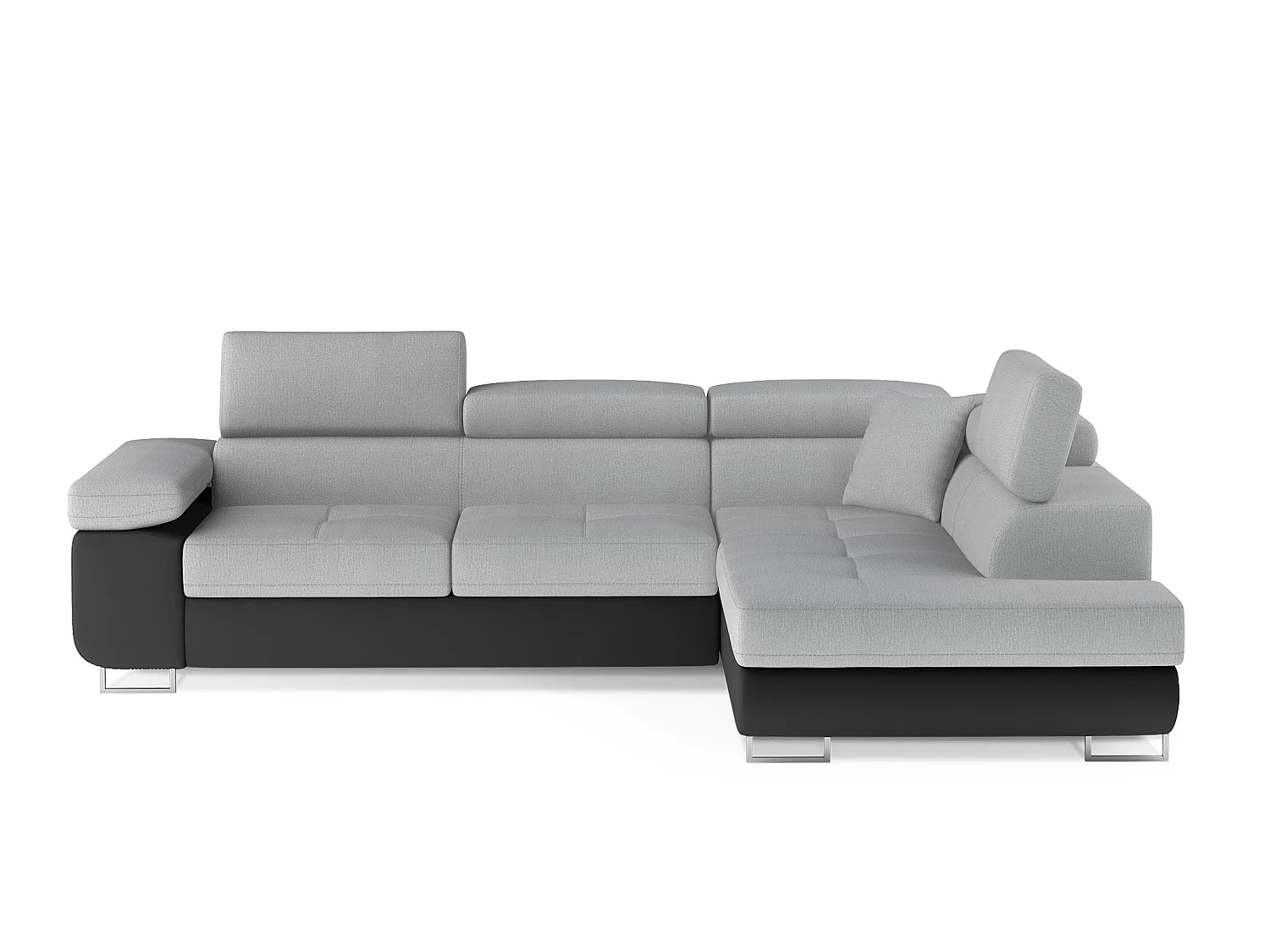 Sofá esquinero convertible en símil piel y tela reposacabezas elevables - Colección Marka-Negro/Gris claro-Ángulos rectos
